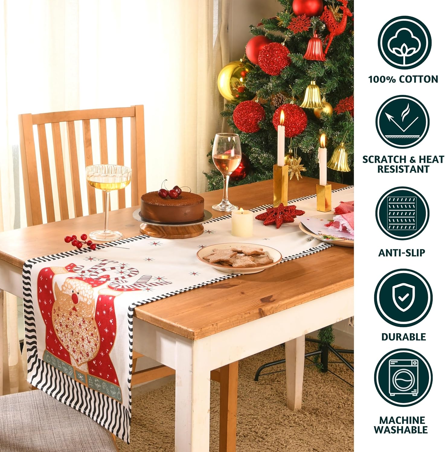 Folkulture Camino de mesa de Navidad de 72 pulgadas de largo para decoración de Navidad, decoración del hogar en interiores, camino de Navidad 100%