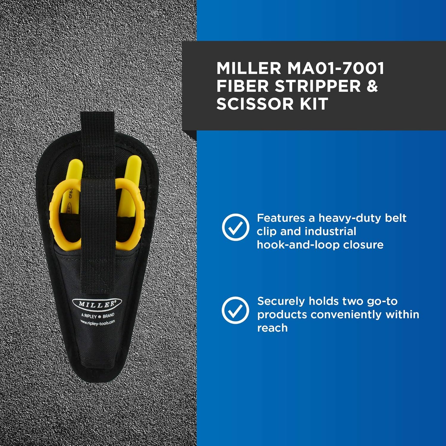 Miller MA01-7001 Kit CFS-3 de 3 agujeros de fibra óptica para pelar cables y tijeras KS-1 Kevlar, juego de herramientas fácilmente portátil con