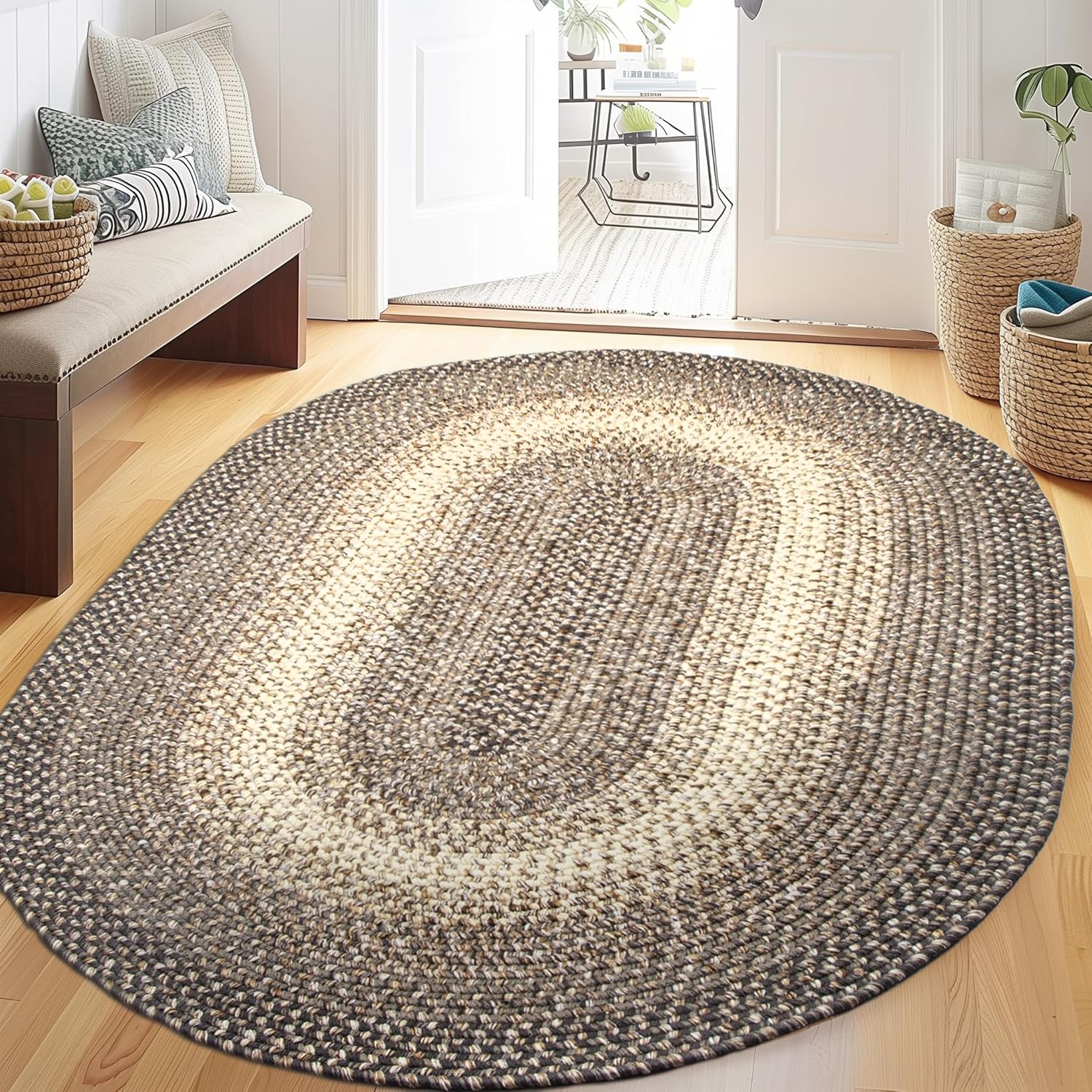 Super Area Rugs Braided Rugs – Alfombra rústica de 3 x 5 pies, alfombra trenzada Ridgewood para sala de estar, reversible, para interiores y