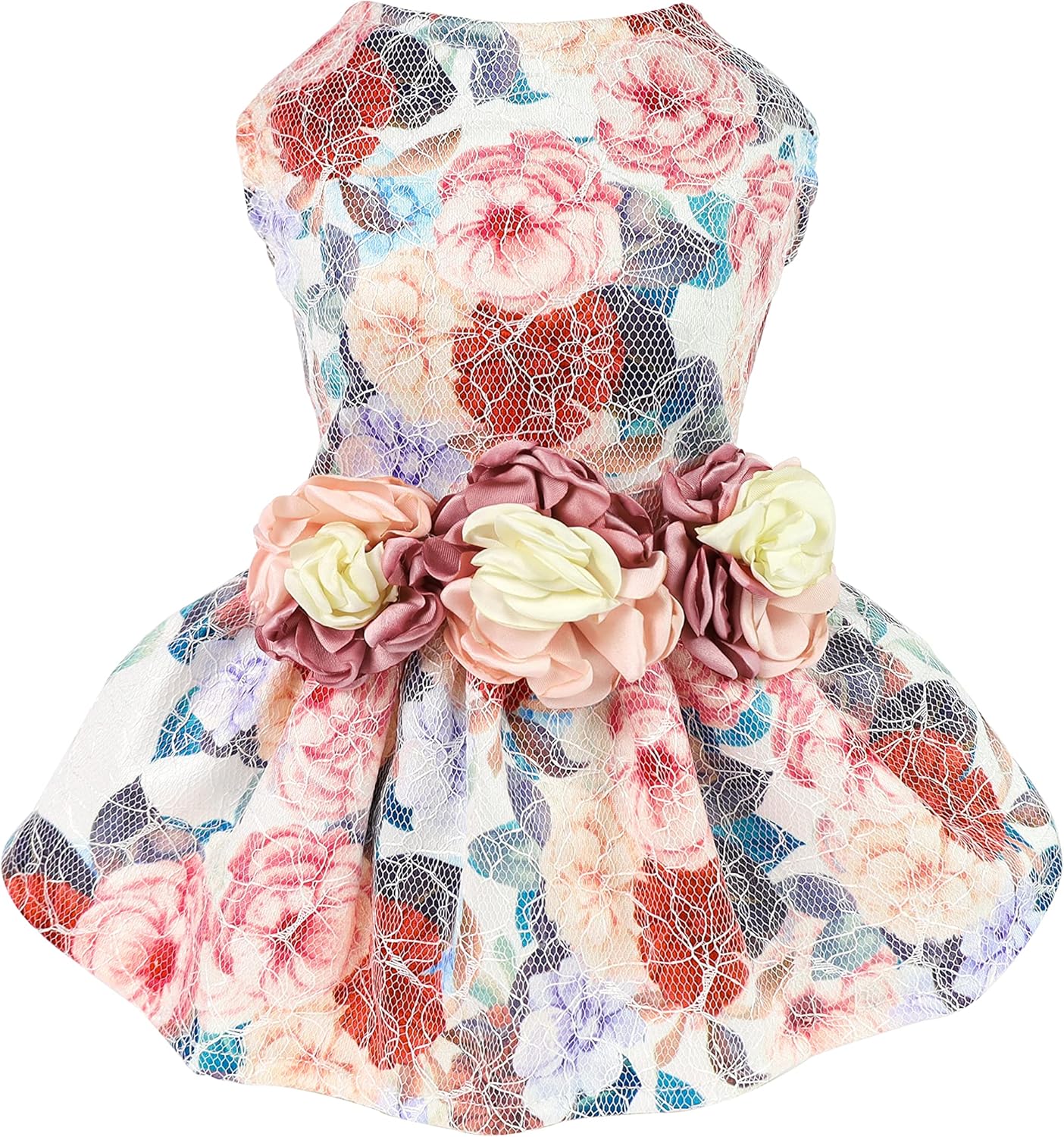 Vestido de encaje de flores para perro, ropa para perros pequeños y niñas, ropa de gato para mascotas, rojo rosa, XS
