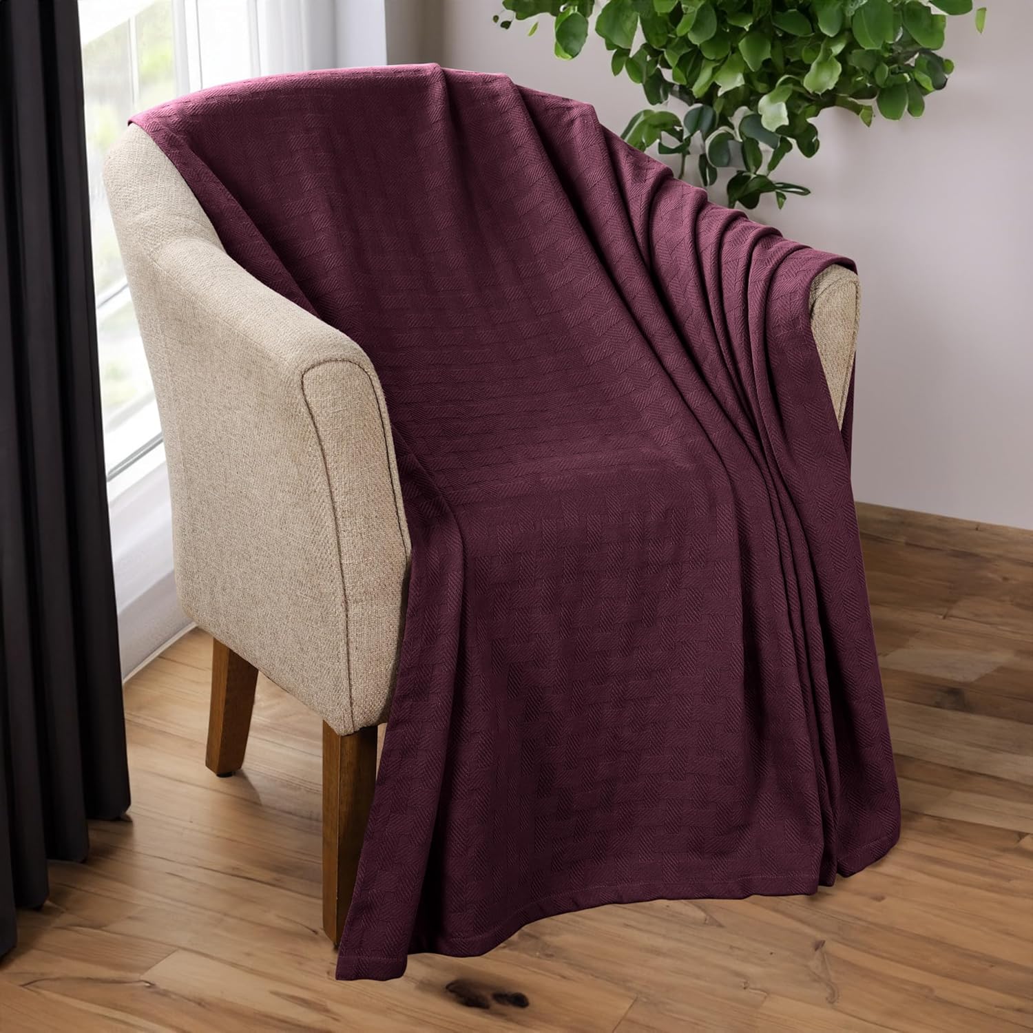 Manta 100% algodón Superior, textura diseño de tejido, para todas las estaciones, Algodón, Ciruela, gemelo