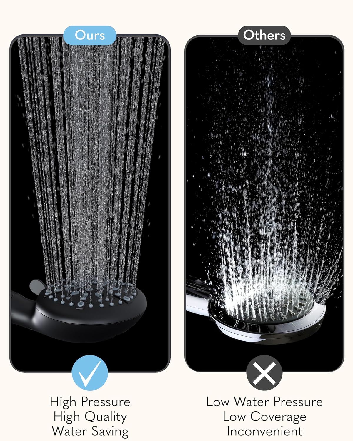 Veken Cabezal de ducha con cabezal de ducha de mano, flujo de agua de alta presión y múltiples modos de pulverización, 9 ajustes únicos con