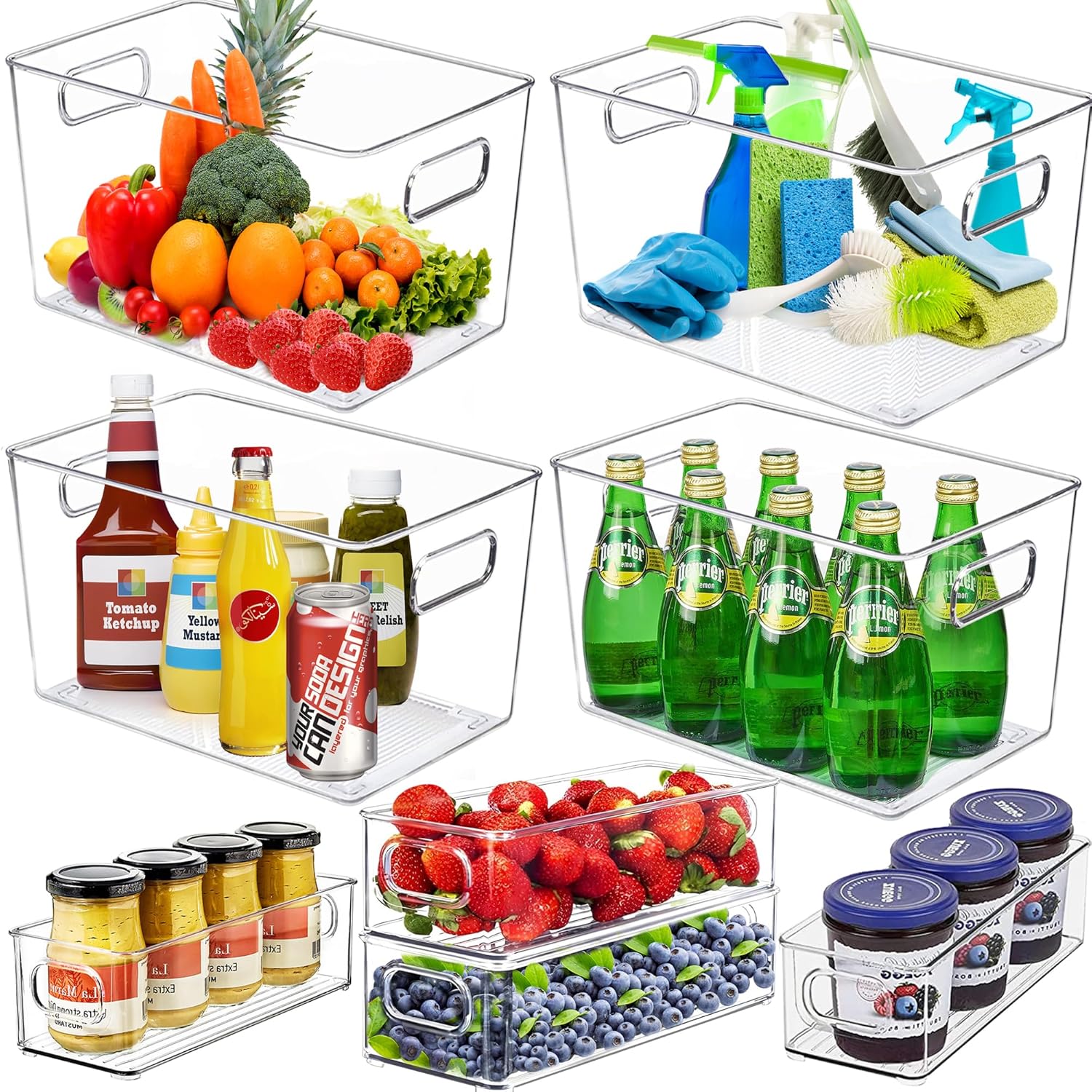 Yipaga Juego de 8 cubos de almacenamiento de plástico transparente, contenedores de almacenamiento apilables para organización de despensa y cubos