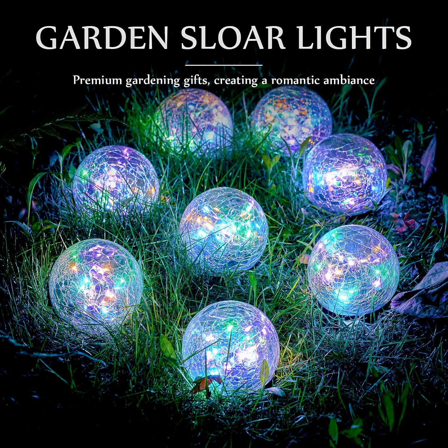 Honoson Luces solares decorativas de bola de vidrio agrietado, luces solares decorativas para paisaje al aire libre, luces LED solares impermeables
