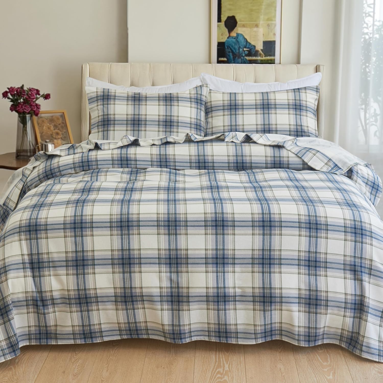 Elegant Comfort Juego de sábanas suaves de franela de 100% algodón turco, 4 piezas, calidad premium, sábana bajera con bolsillo profundo, ultra