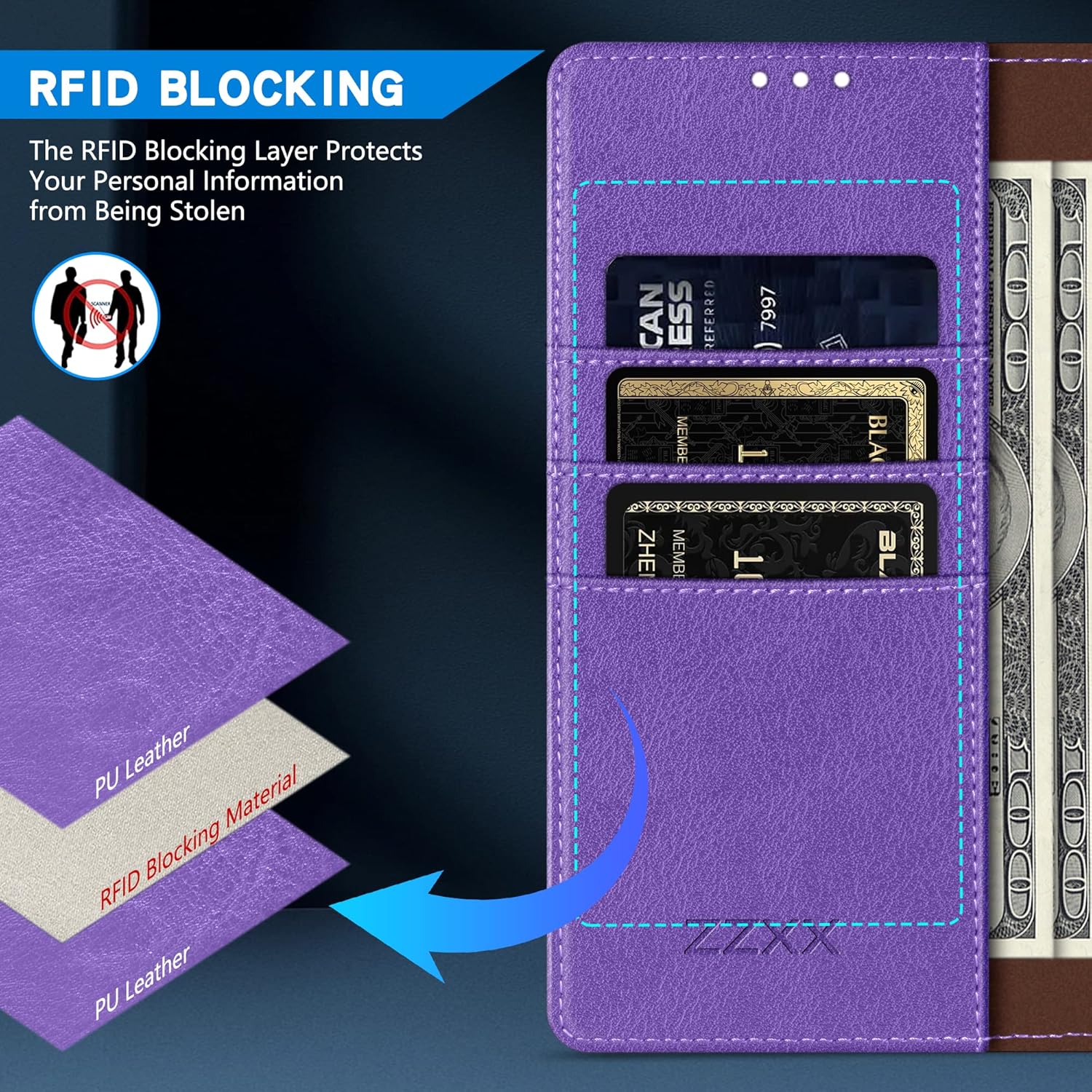 ZZXX Funda tipo cartera para iPhone 11 con bloqueo RFID, ranura para tarjetas, función atril, cierre magnético, funda protectora de cuero para