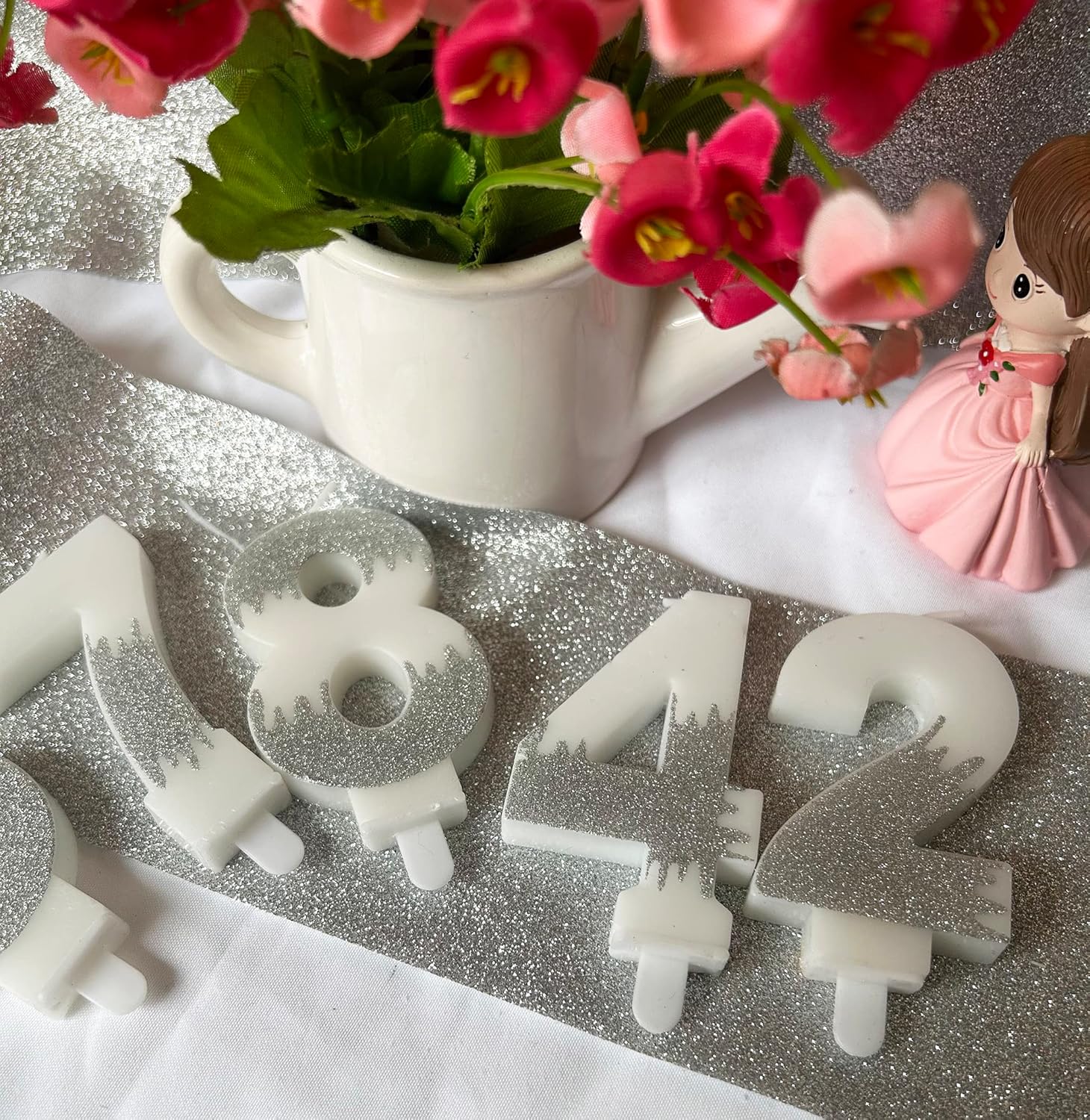 Slivery – Vela de cumpleaños número 8, vela plateada con purpurina para niños, adultos, decoración de pastel para cualquier celebración