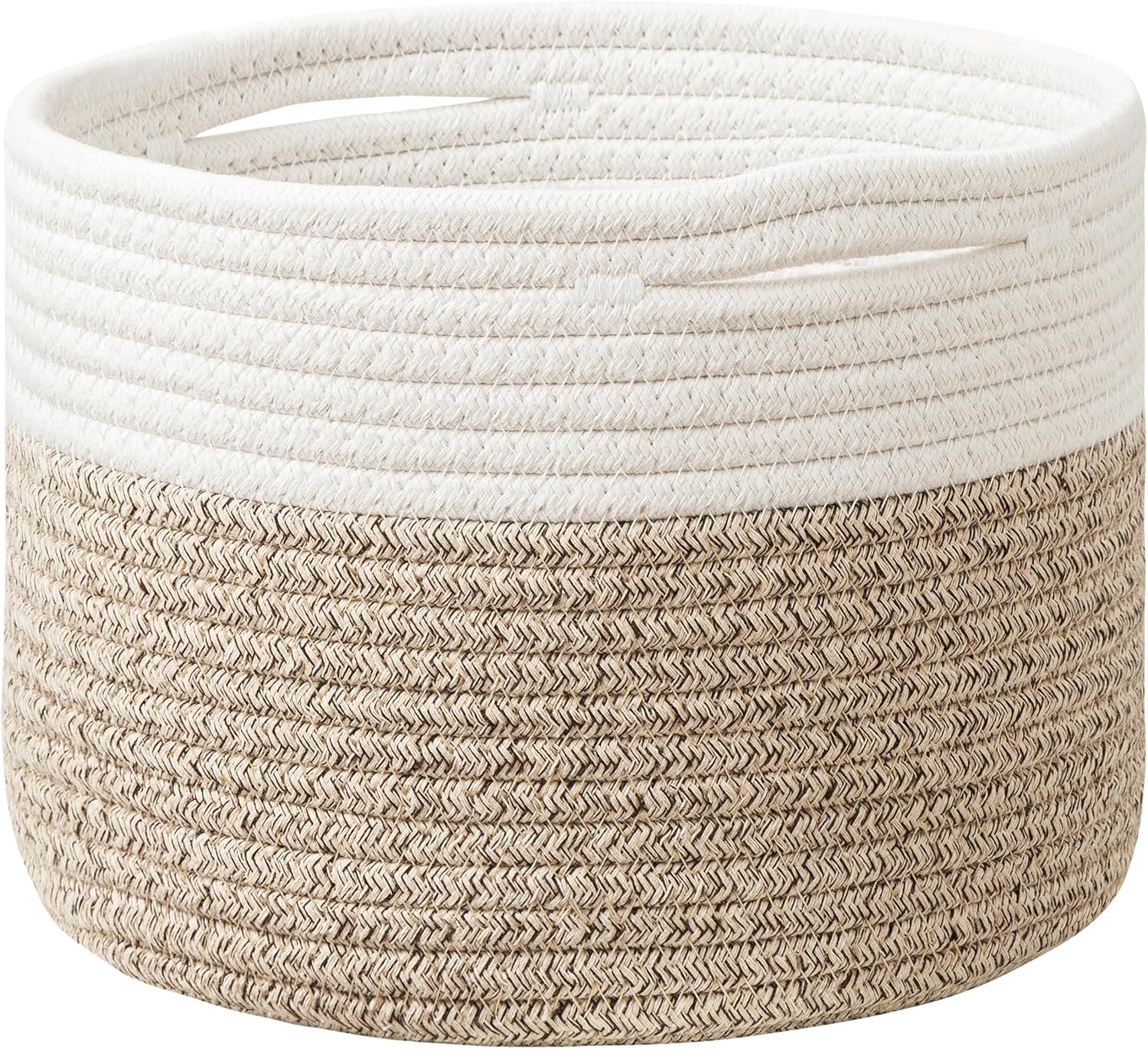 UBBCARE Cesta pequeña para organizar, cesta redonda tejida con asas, cesta de almacenamiento pequeña para decoración, cesta de cuerda de algodón