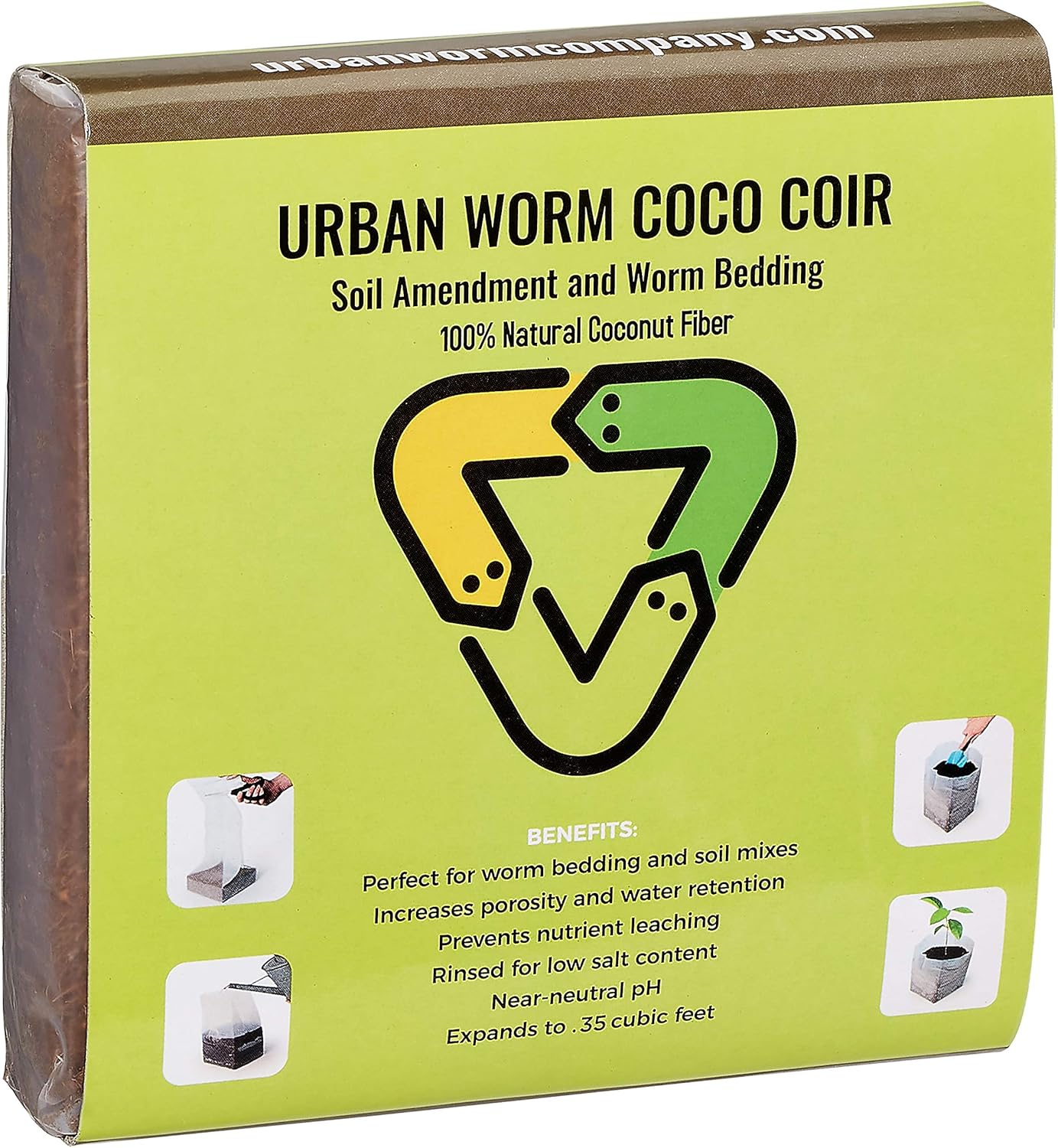 Urban Worm Coco Coir – Acondicionador de tierra y lecho para lombrices, con pH neutro y enjuagado para reducir la sal