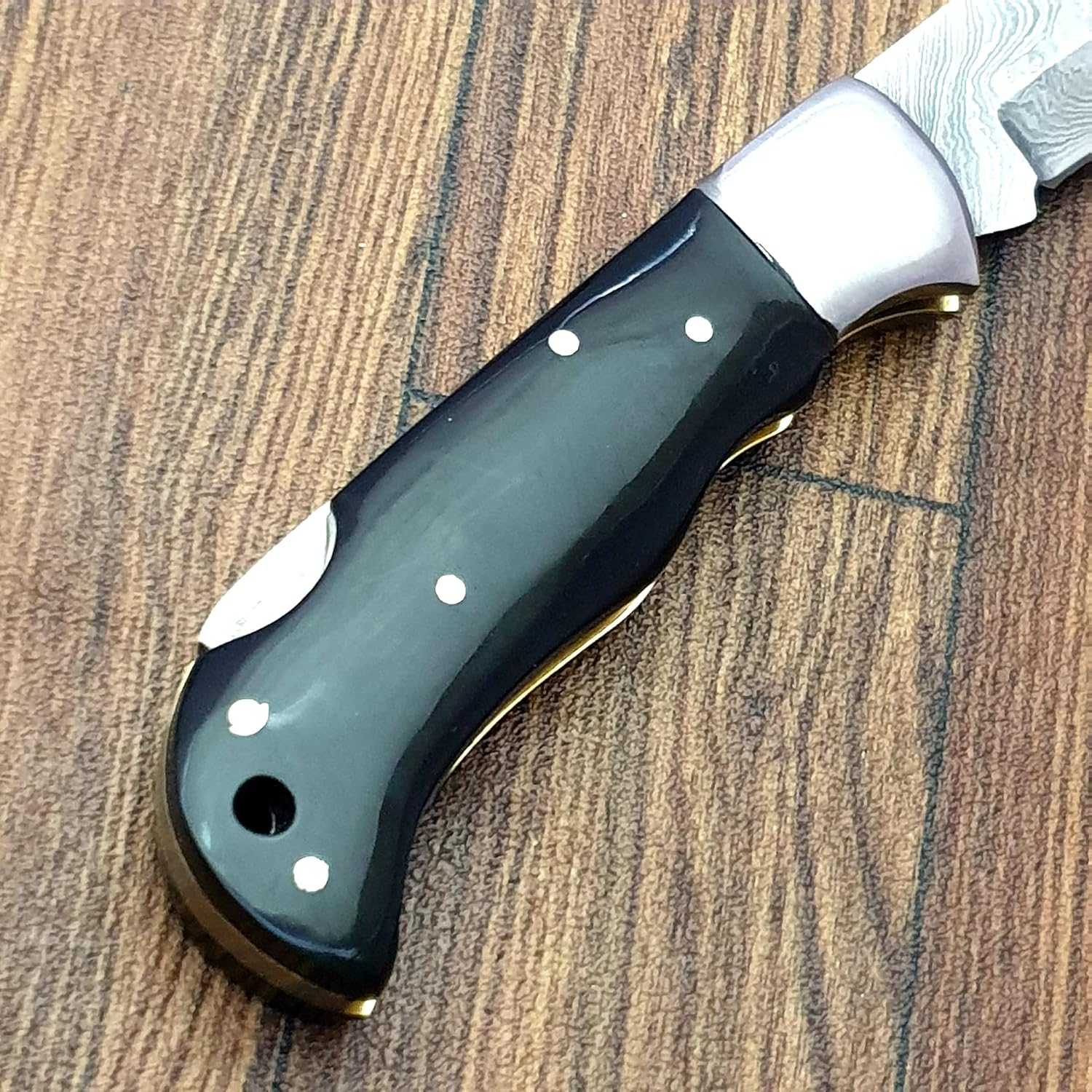 FZ-05 Cuchillo de bolsillo de Damasco hecho a mano para hombres  Cuchillo plegable con bloqueo de revestimiento  Cuchillo de bushcraft para pesca,