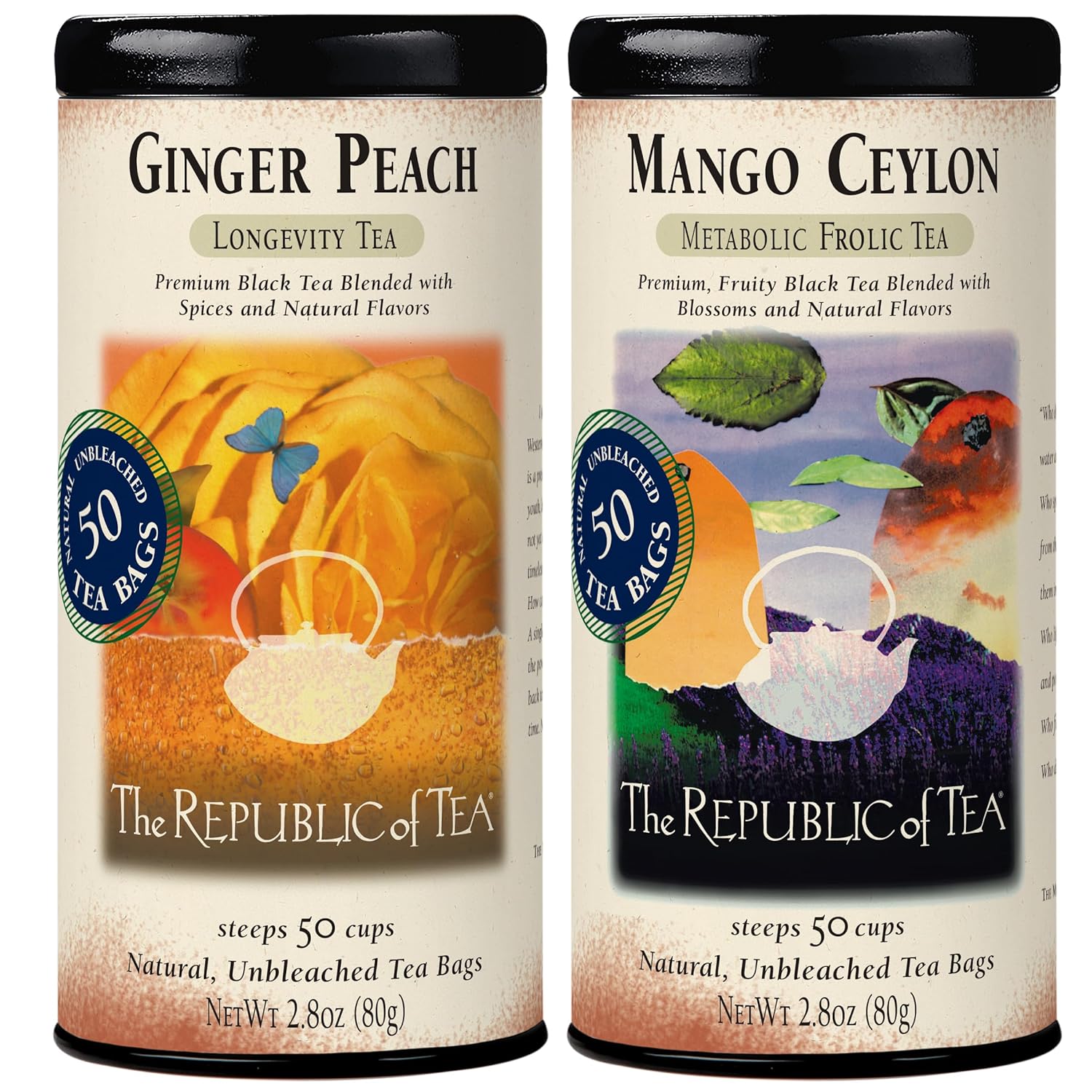 The Republic of Tea Tés negros favoritos de los ciudadanos – Paquete de té negro de jengibre melocotón y mango Ceilán – 50 bolsas de té cada una