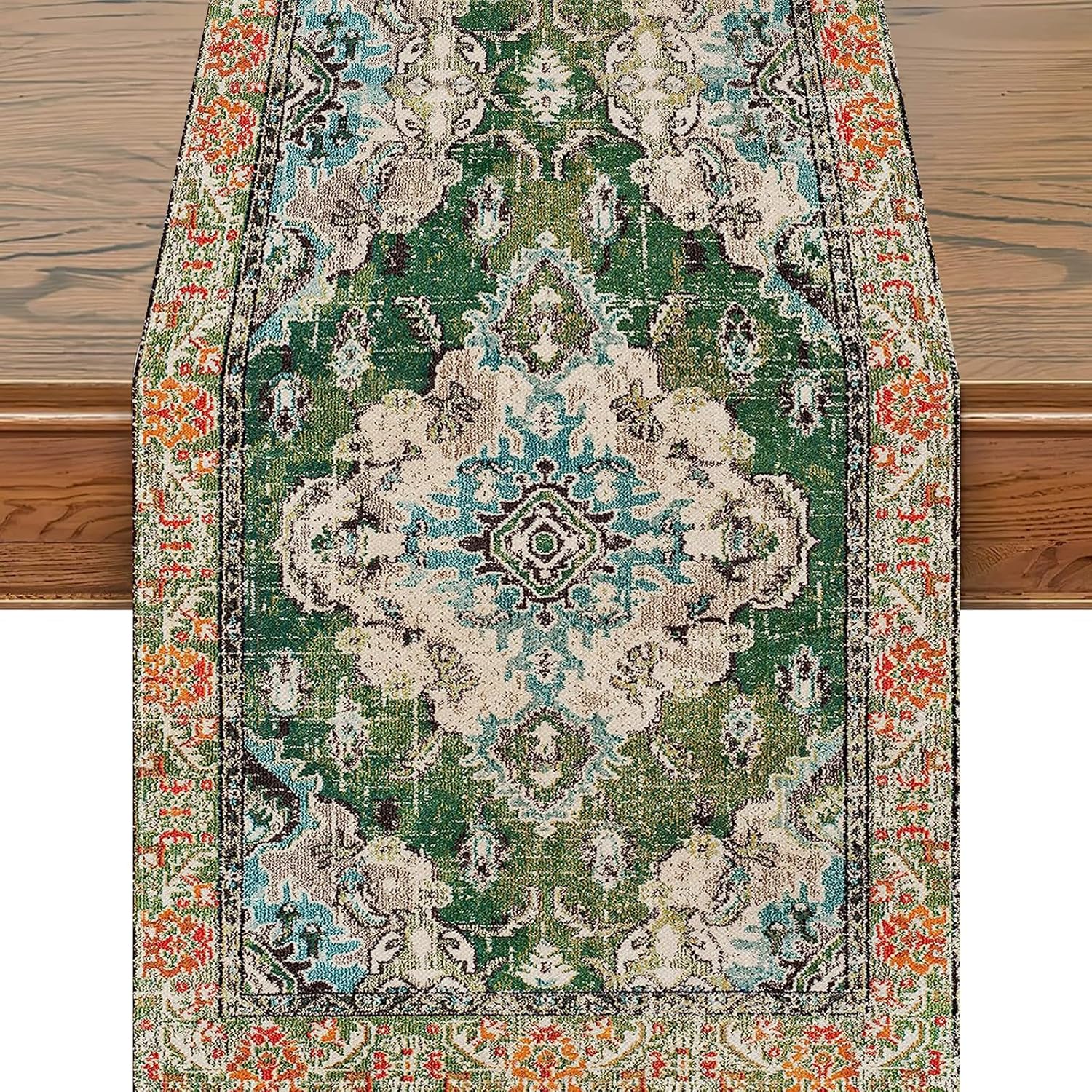Snycler Camino de mesa bohemio persa turco, camino de mesa bohemio, vintage, elegante, rústico, geométrico, mesa auxiliar, decoración de lino para
