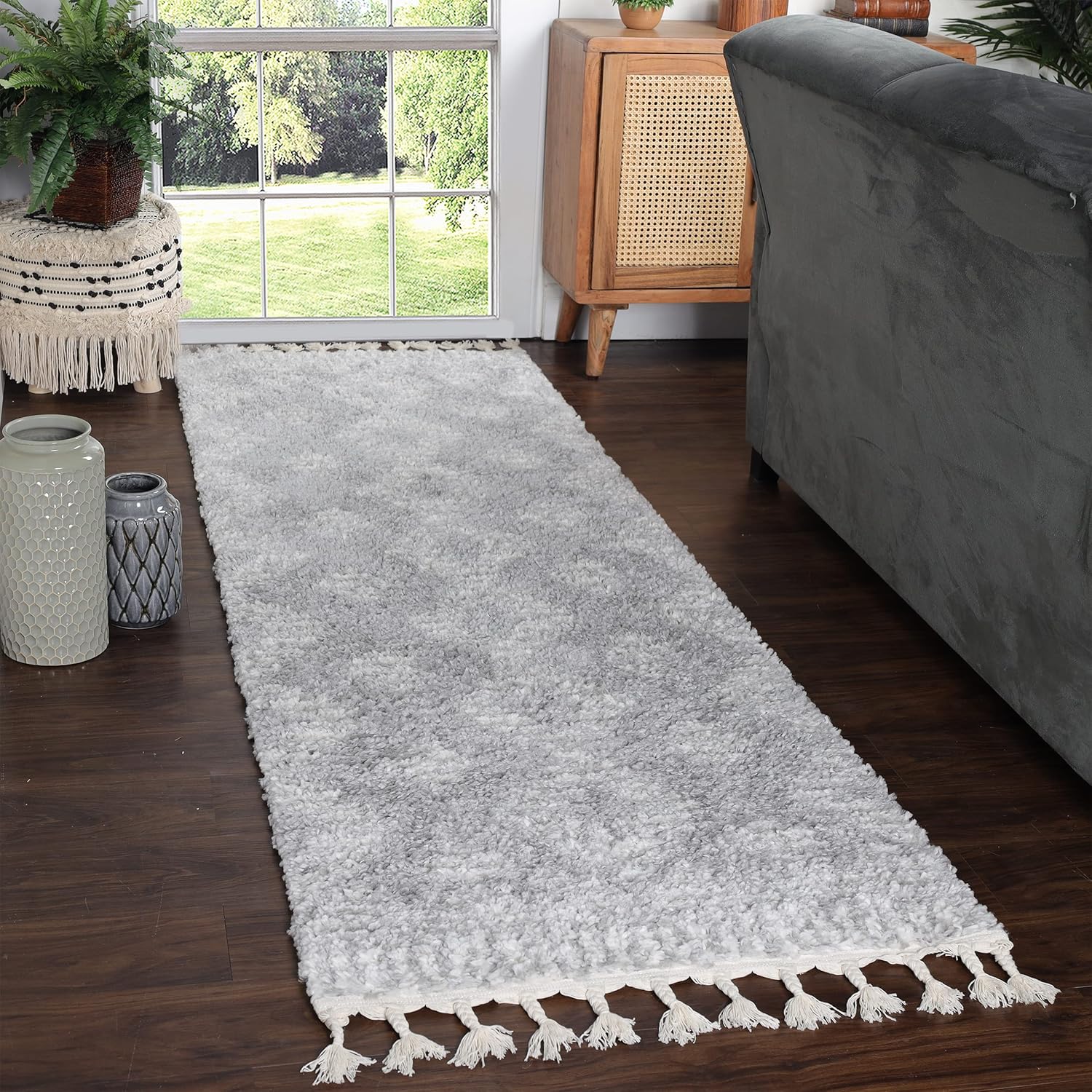 SUPERIOR Alfombra de pelo largo para interiores con borlas, perfecta para dormitorio, cocina, lavandería, entrada, oficina, sala de juegos, cubierta
