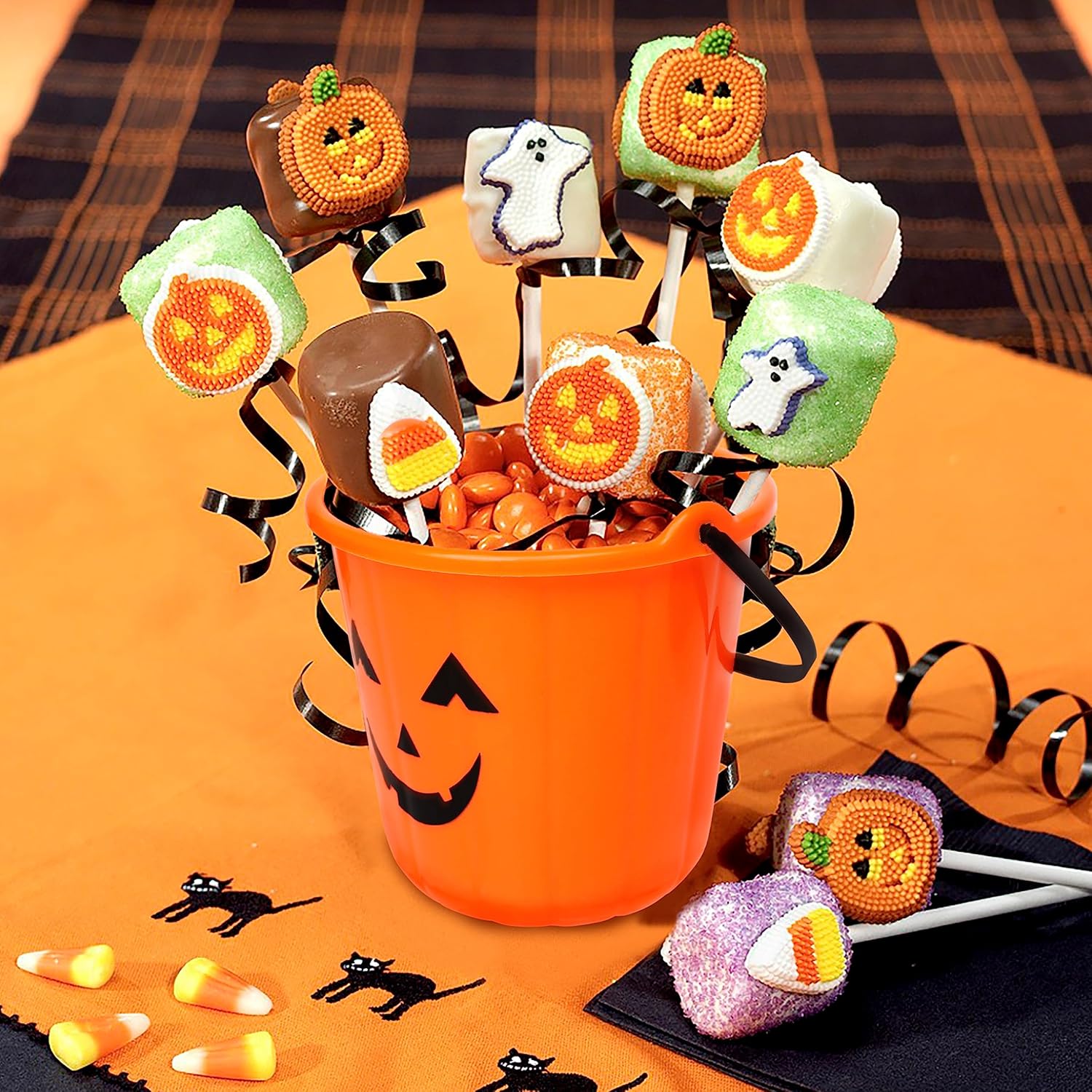 Triumpeek Cubos de calabaza de Halloween, 12 cubos de Halloween Jack O Lantern, cubo de truco o trato, cubos portátiles de plástico para calabaza
