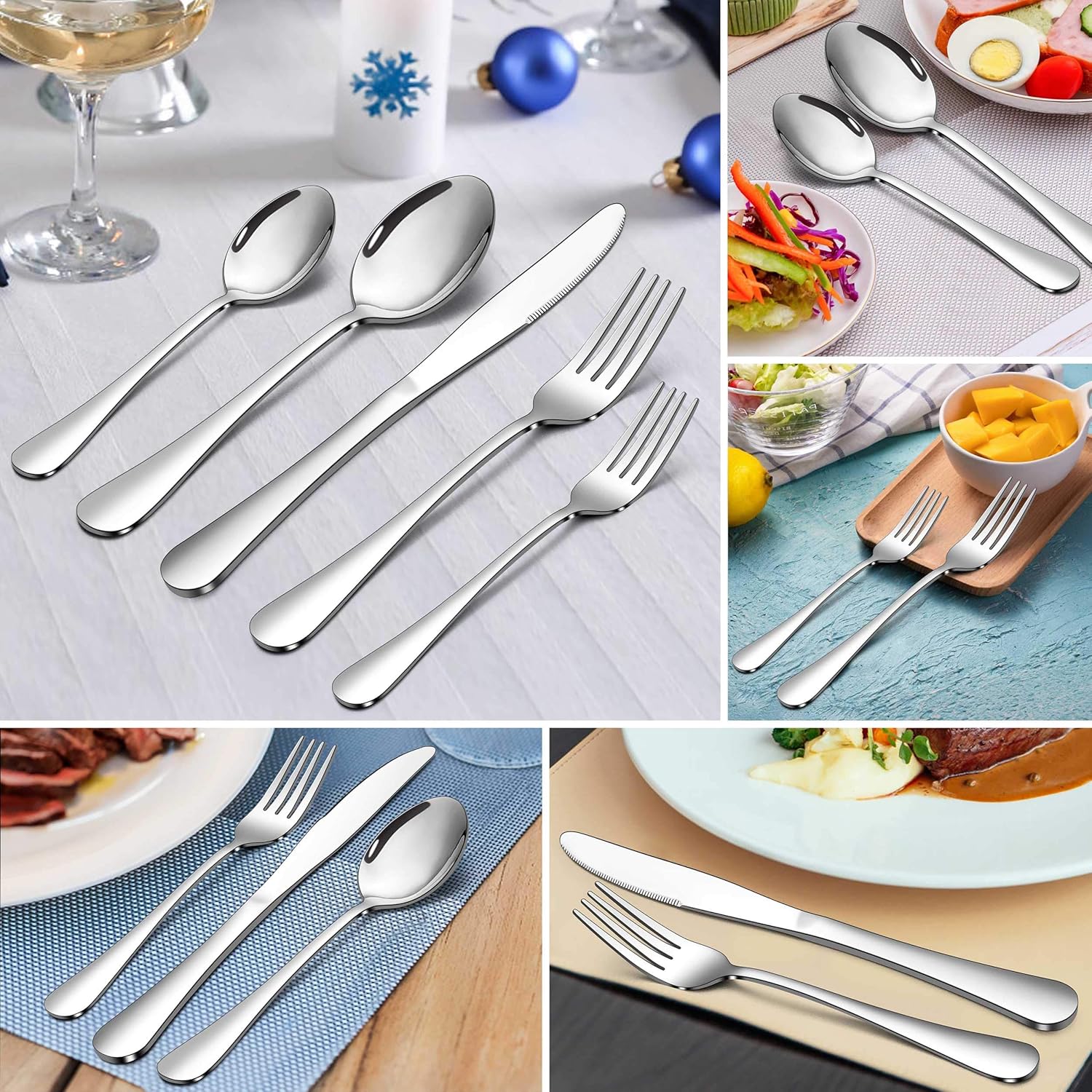 Homikit Juego de cubiertos de 30 piezas para 6, utensilios de cocina de acero inoxidable, incluye cuchilloscucharastenedores, vajilla para el hogar,