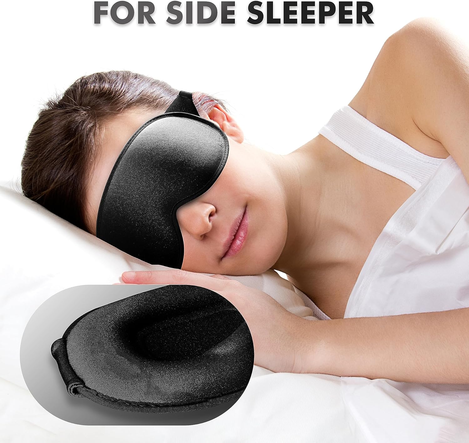 Máscara de dormir para dormir de lado, máscara de ojos mejorada con copa contorneada 3D, bloqueo de luz, máscara de ojos con correa ajustable,