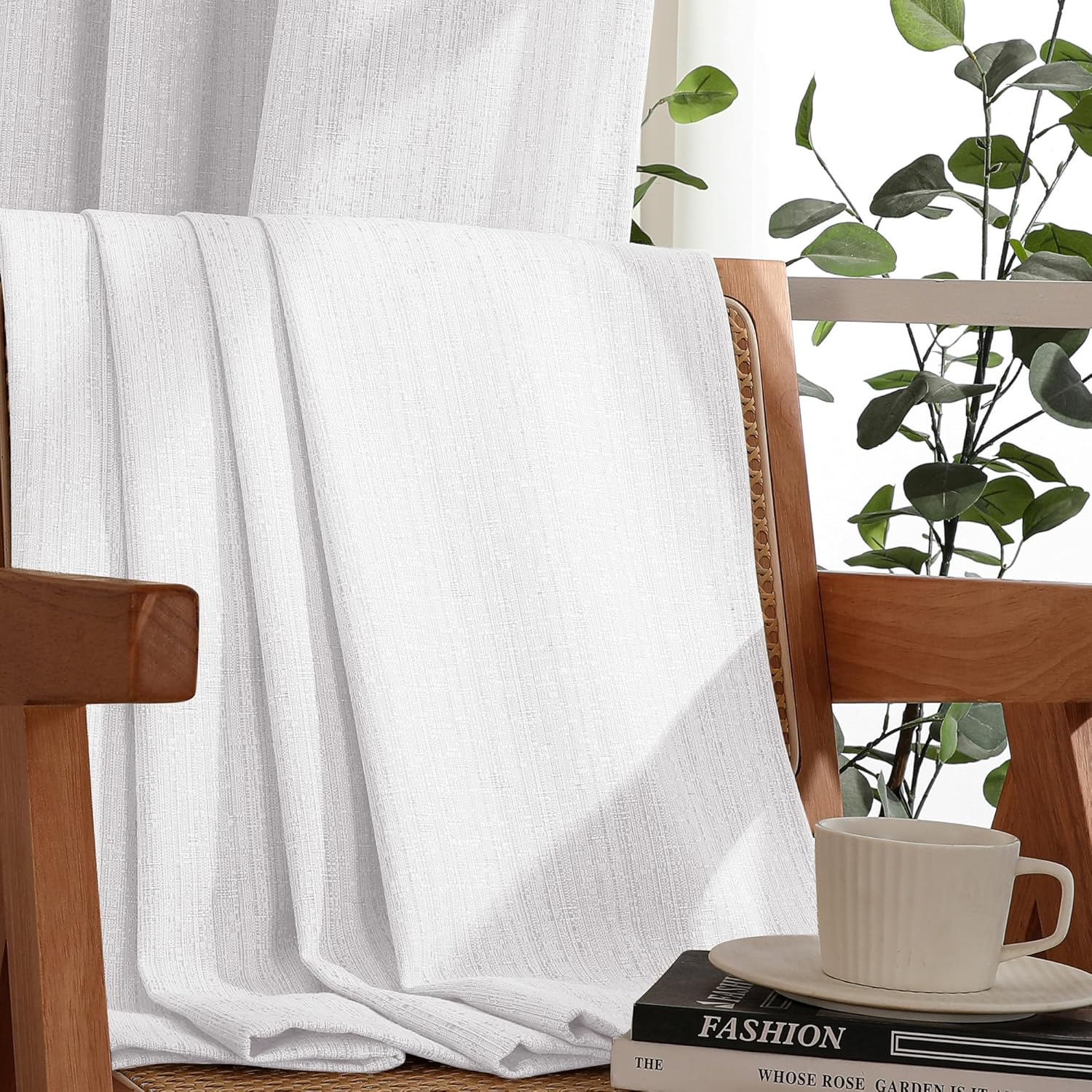 Chyhomenyc Kaku – Cortinas opacas blancas de 63 pulgadas de largo, 2 paneles, aislamiento térmico, reducción de ruido, ahorro de energía, jacquard
