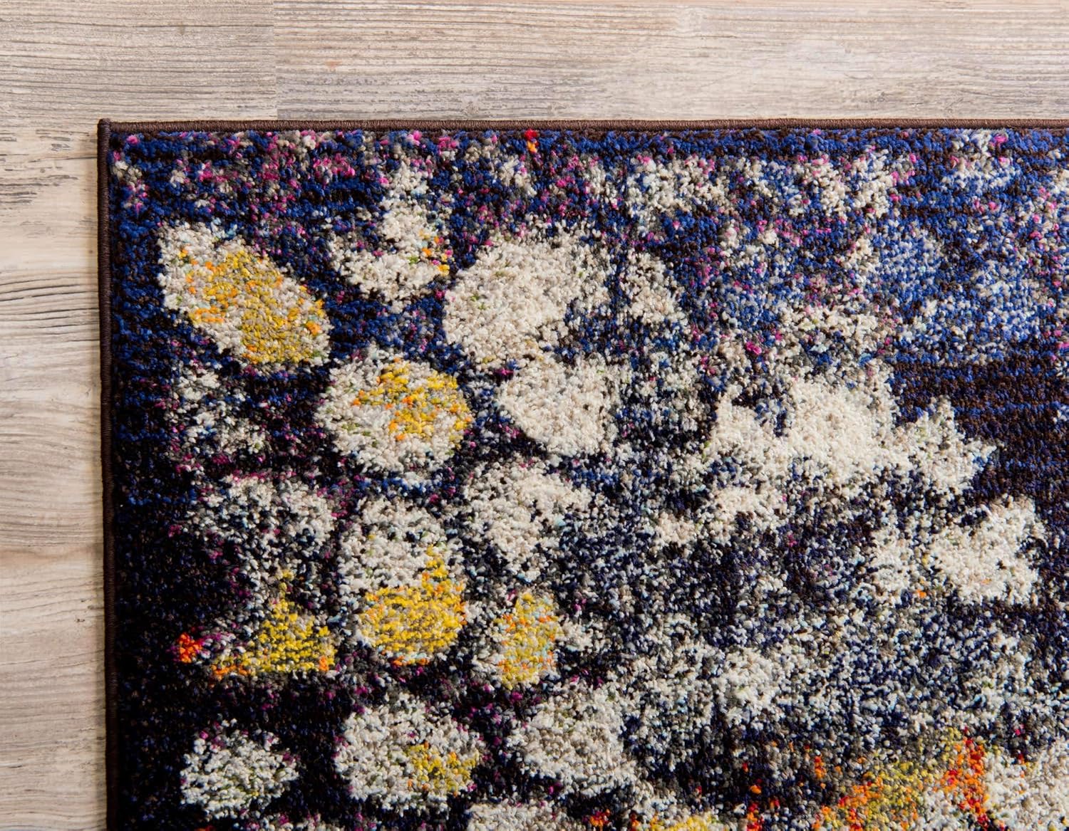 Unique Loom Vita Collection – Alfombra tradicional saturada con medallones florales saturados y teñidos, 8 x 10 pies, azul marinomarfil