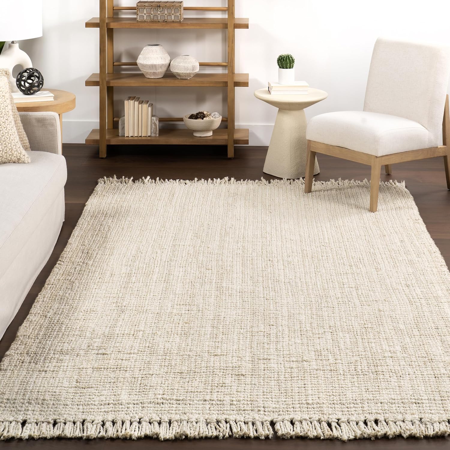 nuLOOM – Alfombra gruesa de yute Daniela Farmhouse, redonda, de 8 pies, color blanco hueso