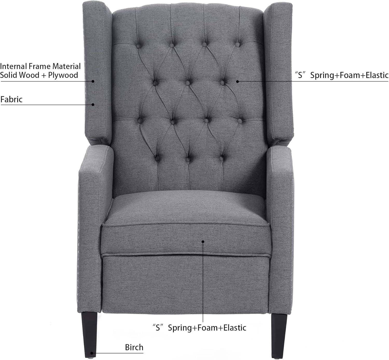 Silla reclinable con respaldo ajustable, cómoda silla reclinable con respaldo ajustable, sillón de tela copetuda con remaches vintage para sala de