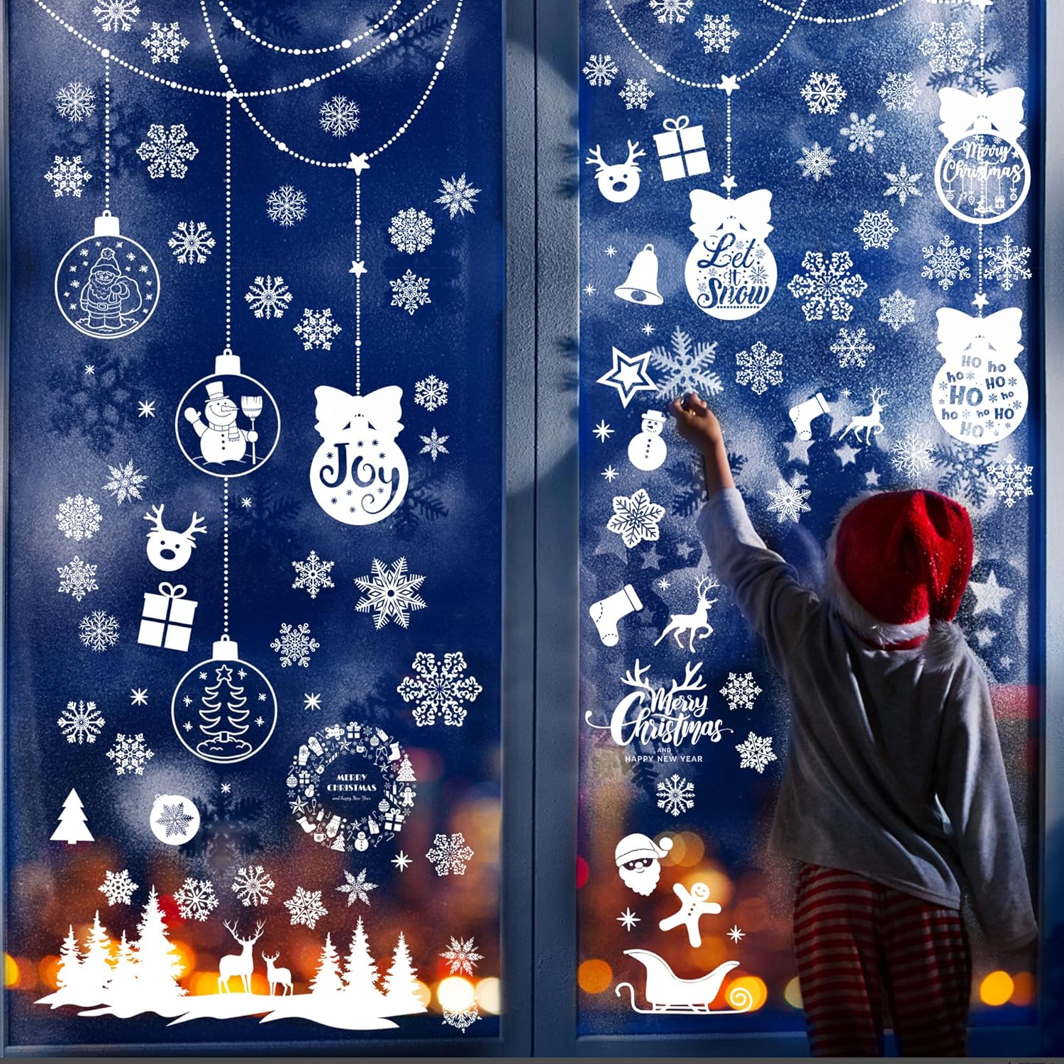 Pegatinas de Navidad para ventanas de nieve, calcomanías para decoración de ventanas de vidrio, decoraciones de Navidad, copos de nieve, Santa
