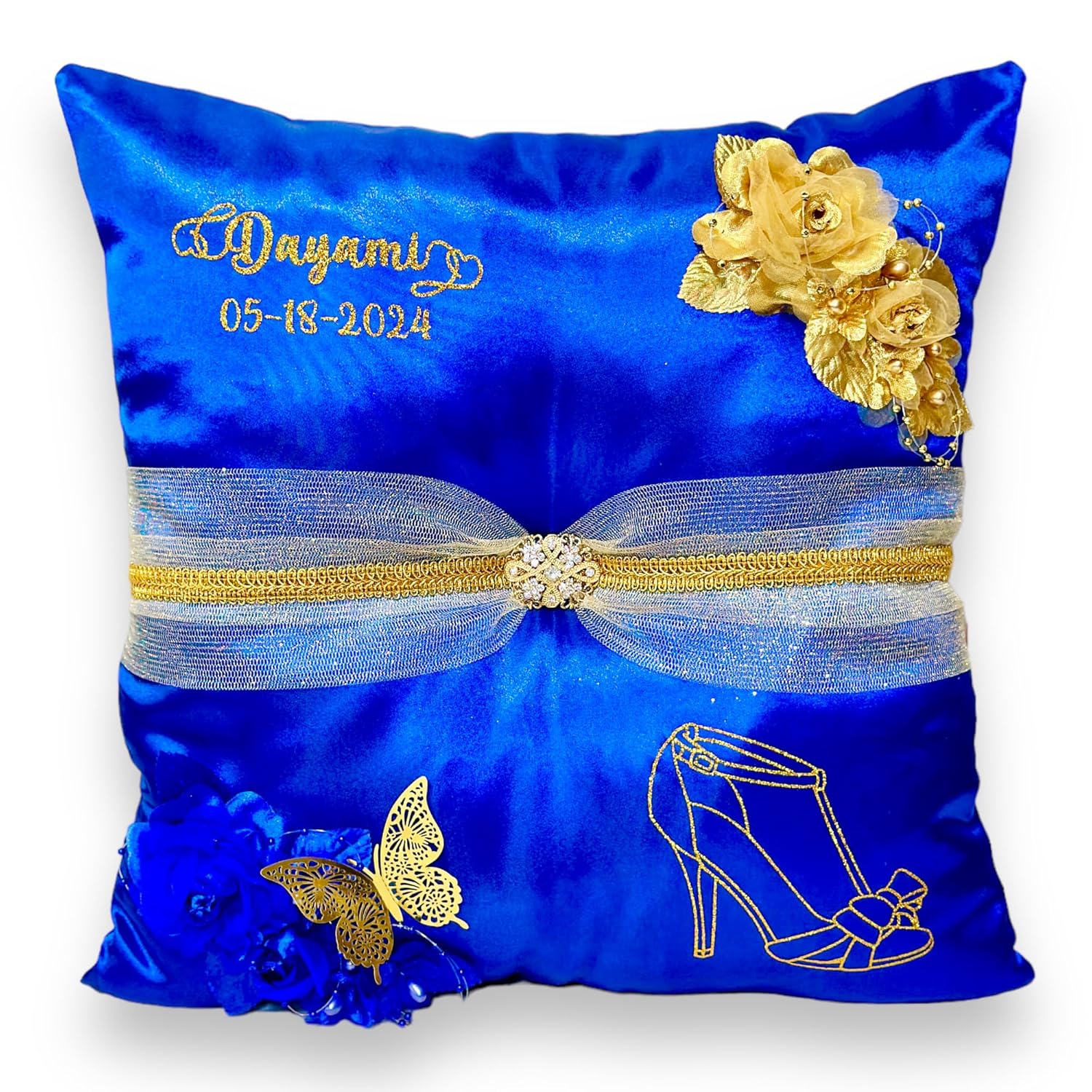 Quinceañera Pillow Set  Sweet 16 Full Set, Quinceanera’s Accessories (Blue, Shoe Pillow)