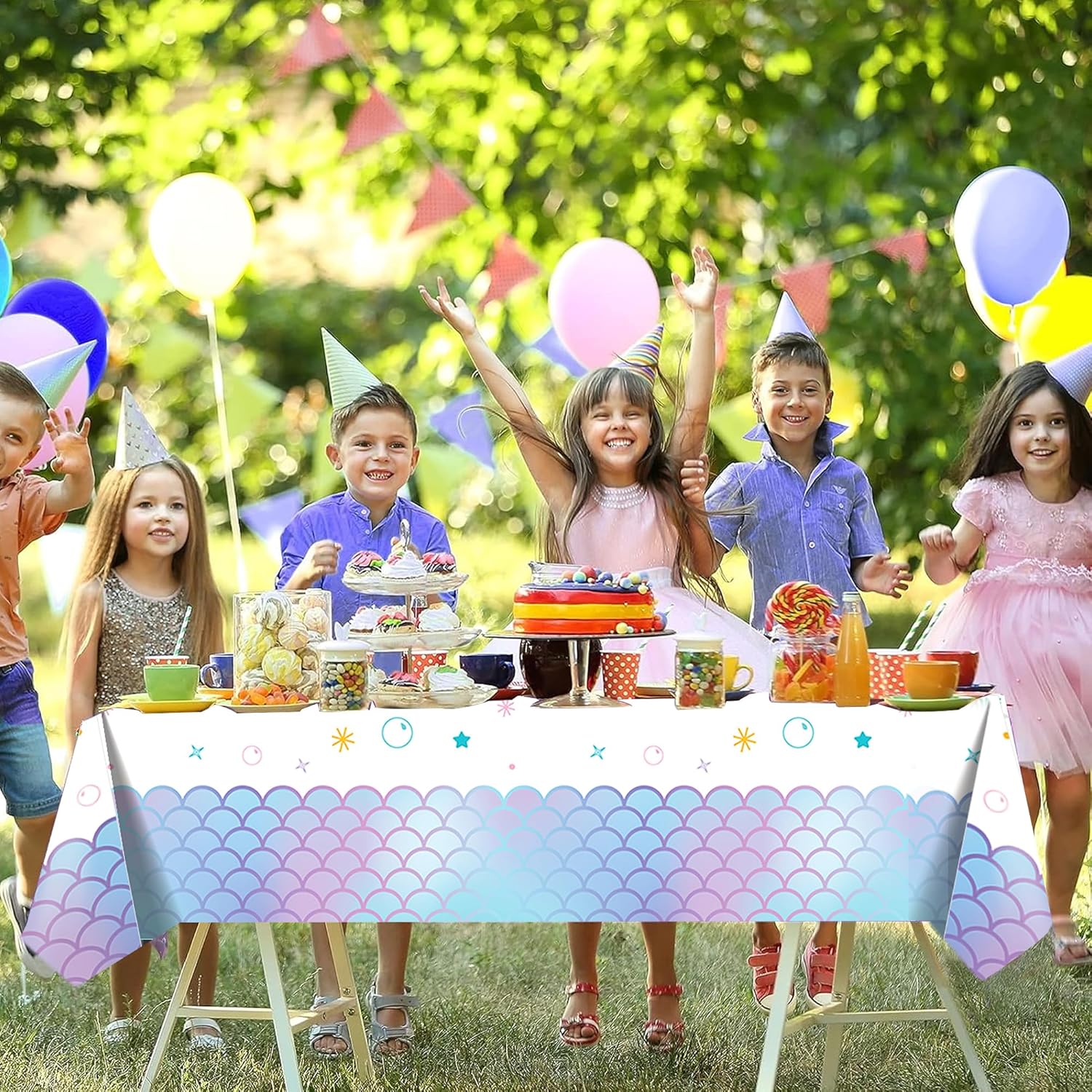 Mantel de sirena para fiesta de cumpleaños, 3 piezas, manteles de sirena con diferentes temas marinos para fiestas, suministros de decoración de
