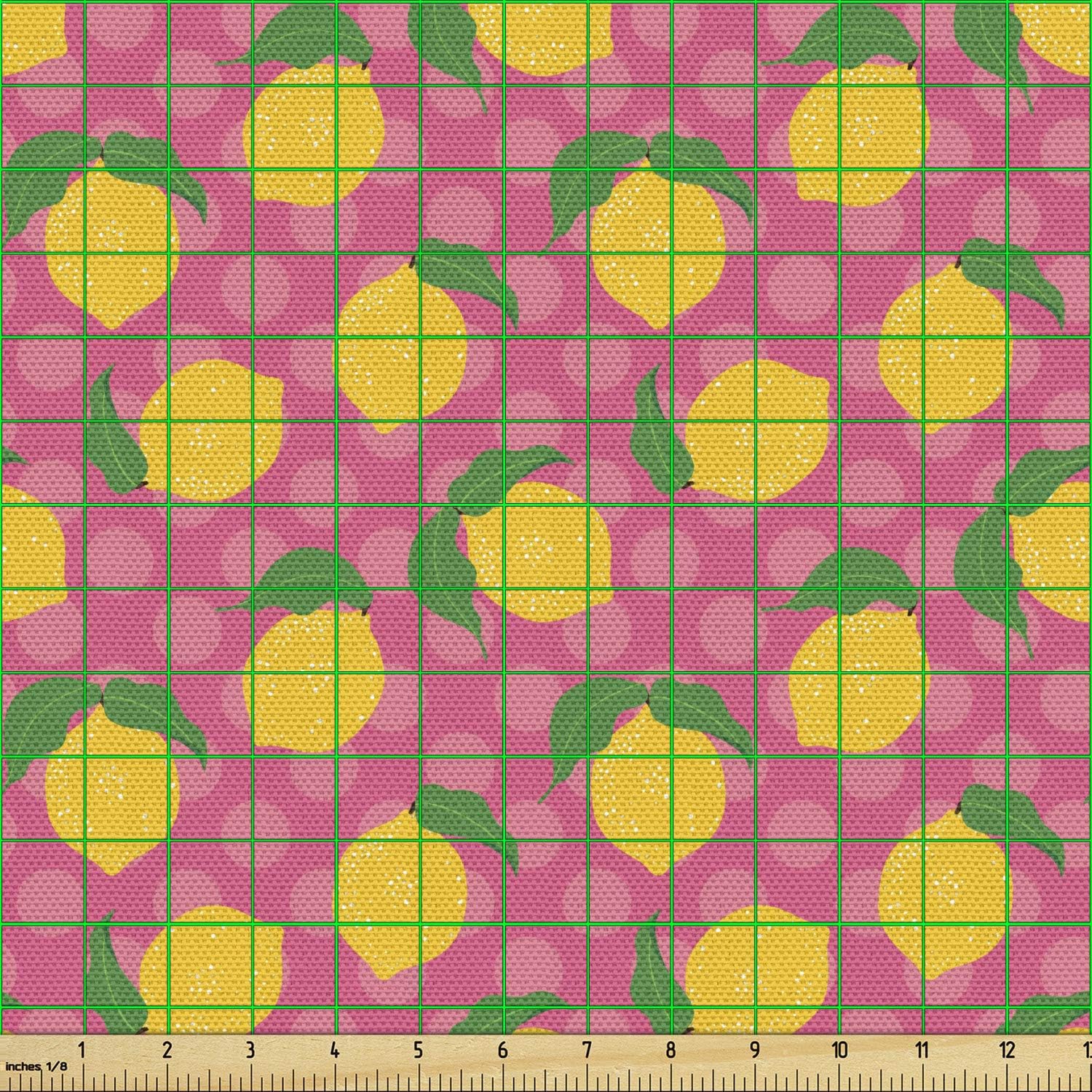Ambesonne Tela de limón de The Yard, Limones con hojas sobre un fondo de lunares, tela decorativa para tapicería y detalles del hogar, 1 yarda,