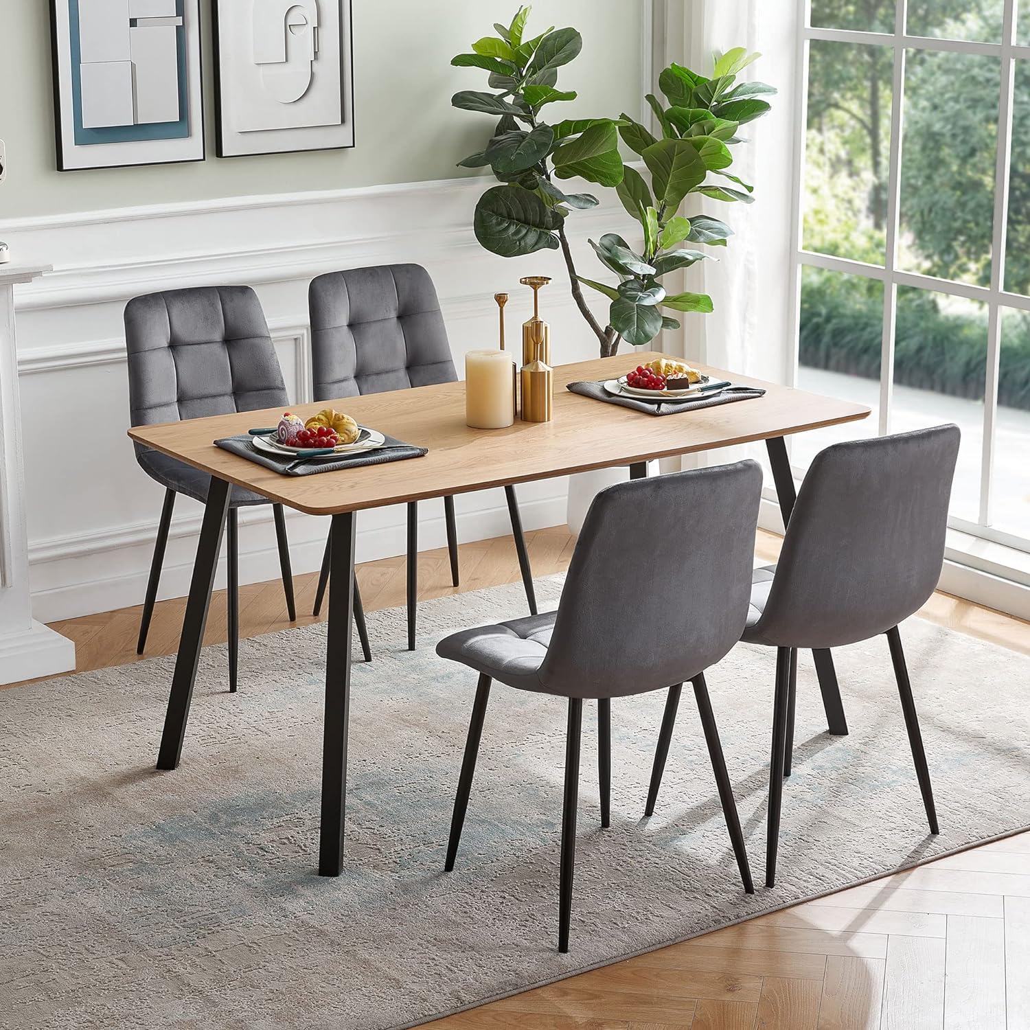 Homedot Mesa de comedor de 49 pulgadas para 4-6 personas, moderna mesa de cocina de madera sintética, mesa de comedor de MDF con marco de metal para