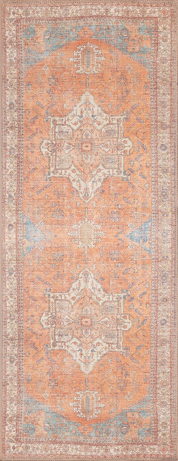 GLN Rugs Alfombra lavable a máquina, estilo vintage, persa, bohemio, estética, envejecida, parte trasera antideslizante, decoración del hogar para