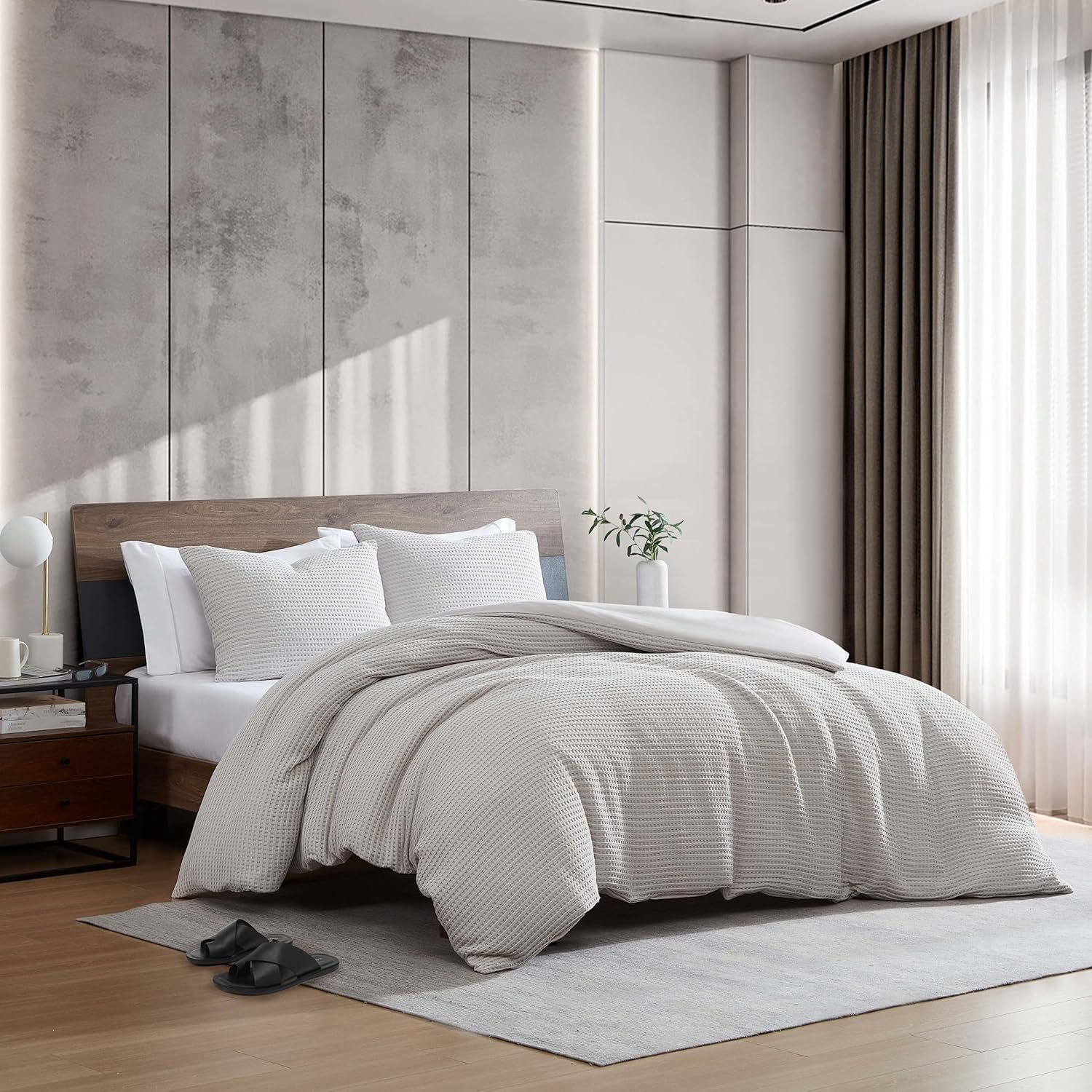 Kenneth Cole – Juego de edredón King, ropa de cama suave con textura de gofre con fundas a juego, acogedora decoración del hogar con relleno elevado
