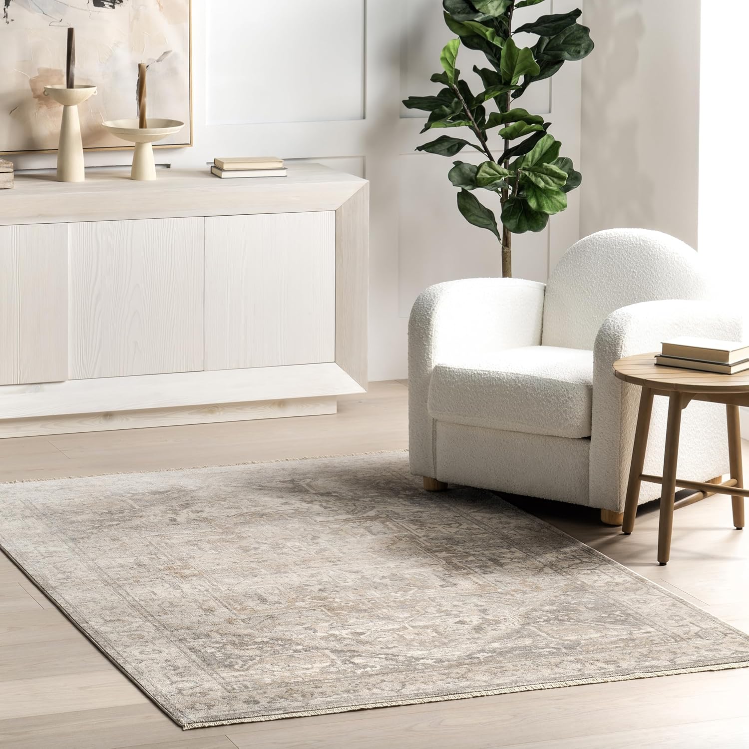 NuLOOM – Alfombra con diseño de medallón, con flecos, modelo Ethel