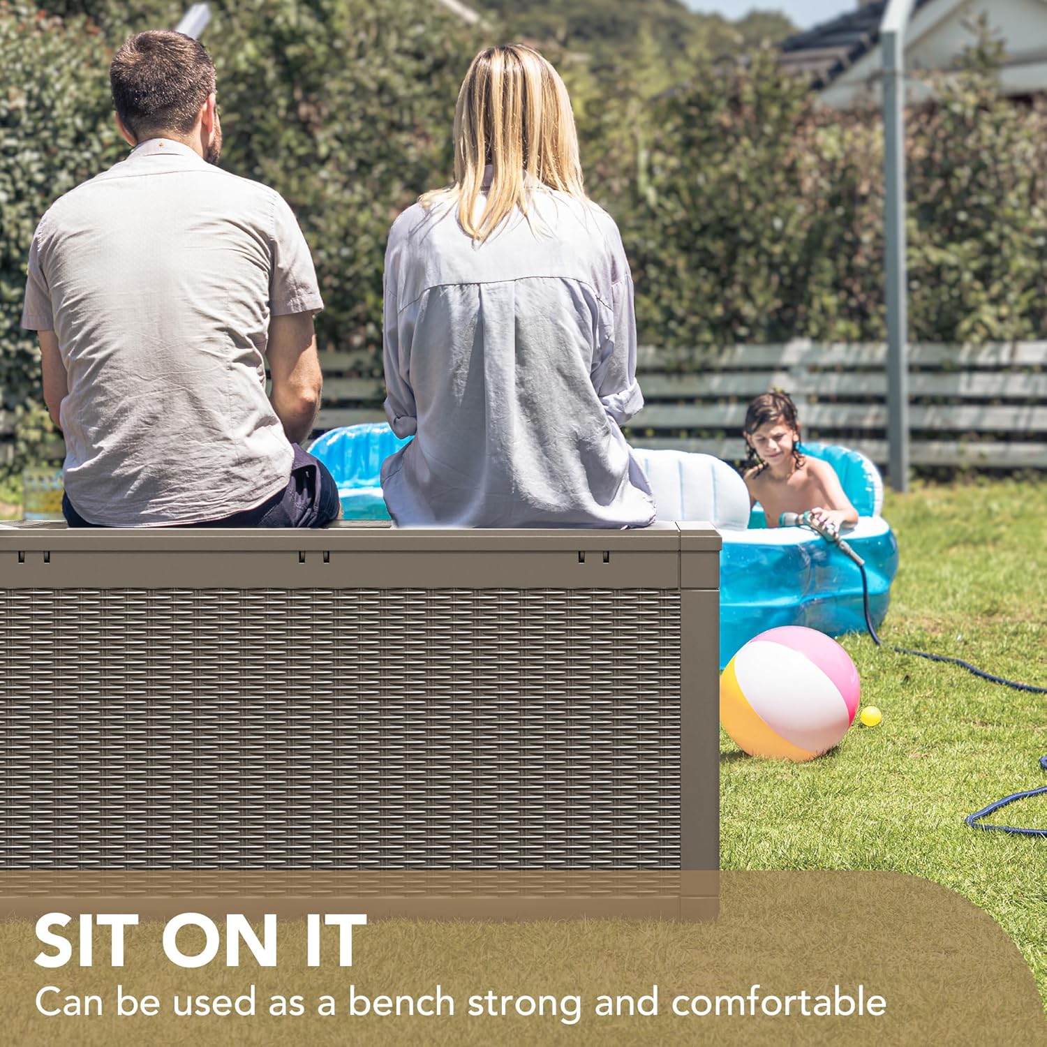 Devoko Caja grande de resina impermeable de 100 galones para interiores y exteriores, contenedor de almacenamiento con cerradura para muebles de