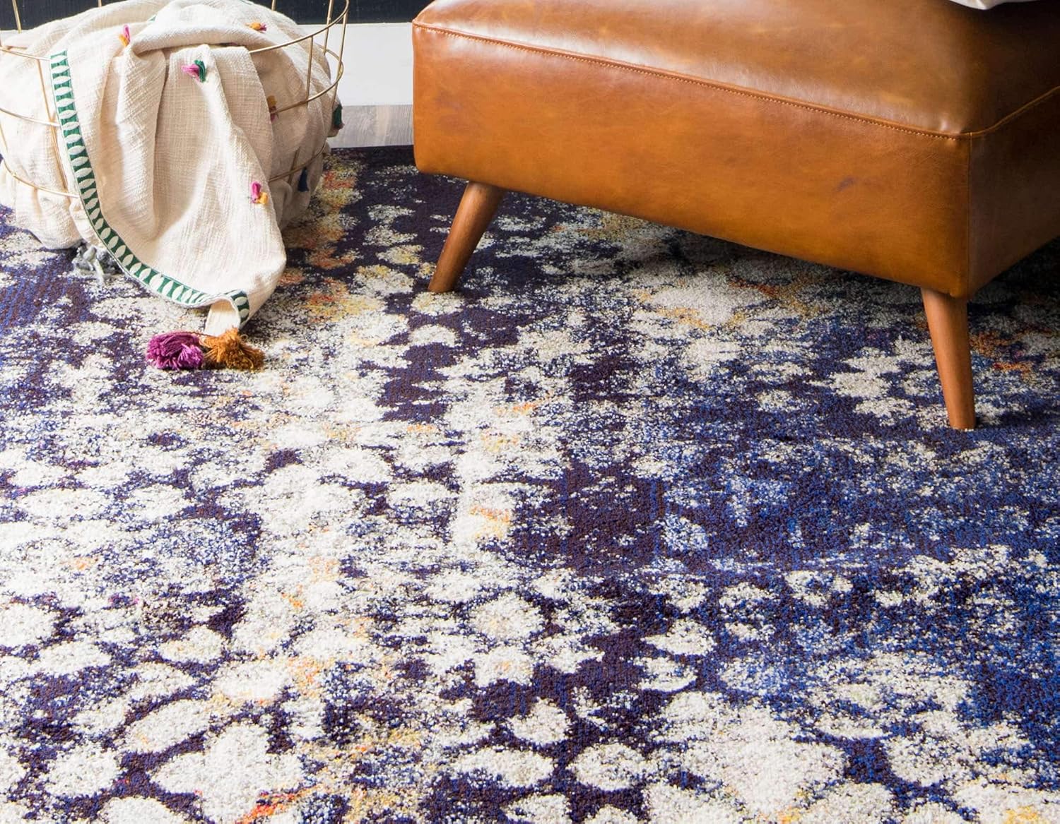 Unique Loom Vita Collection – Alfombra tradicional saturada con medallones florales saturados y teñidos, 8 x 10 pies, azul marinomarfil