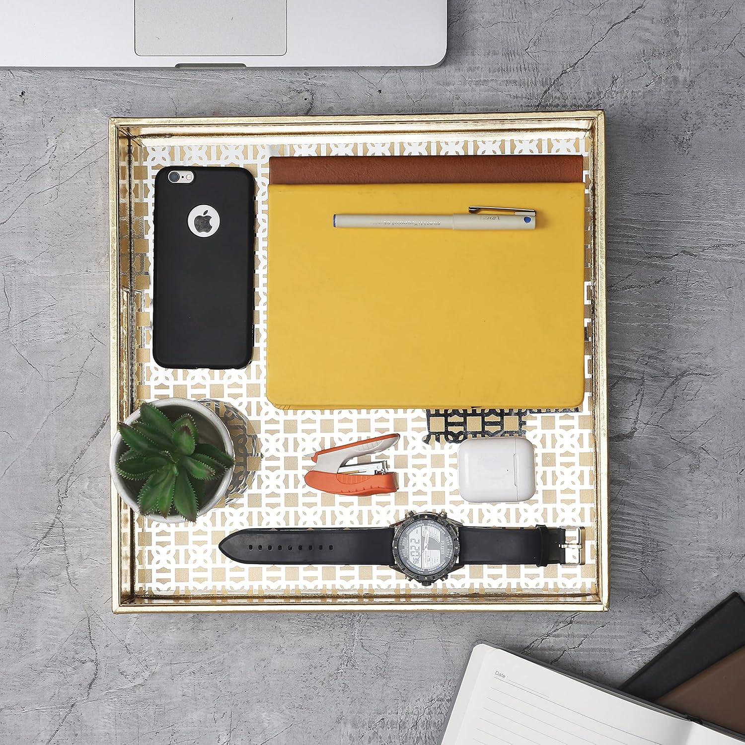 Rely+ – Bandeja decorativa de piel sintética con espejo para servir  Mesa auxiliar y decoración otomana  Bandejas decorativas para el hogar, cocina