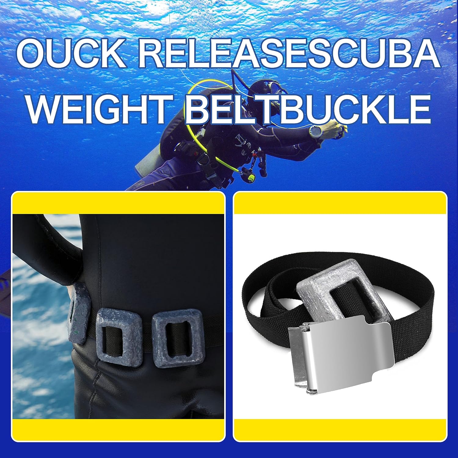 Cinturón de peso para buceo de 67 pulgadas, cinturón de peso de buceo de nailon con hebilla de liberación rápida de acero inoxidable, cinturón de