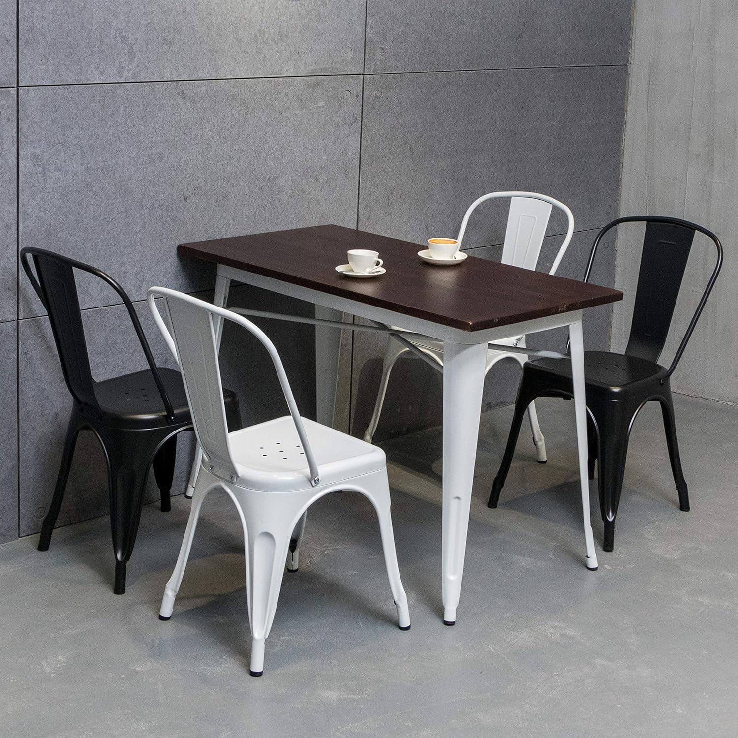 Juego de 4 sillas de comedor de metal negro, sillas de patio, sillas de metal para cocina, sillas de metal para interiores y exteriores, silla de
