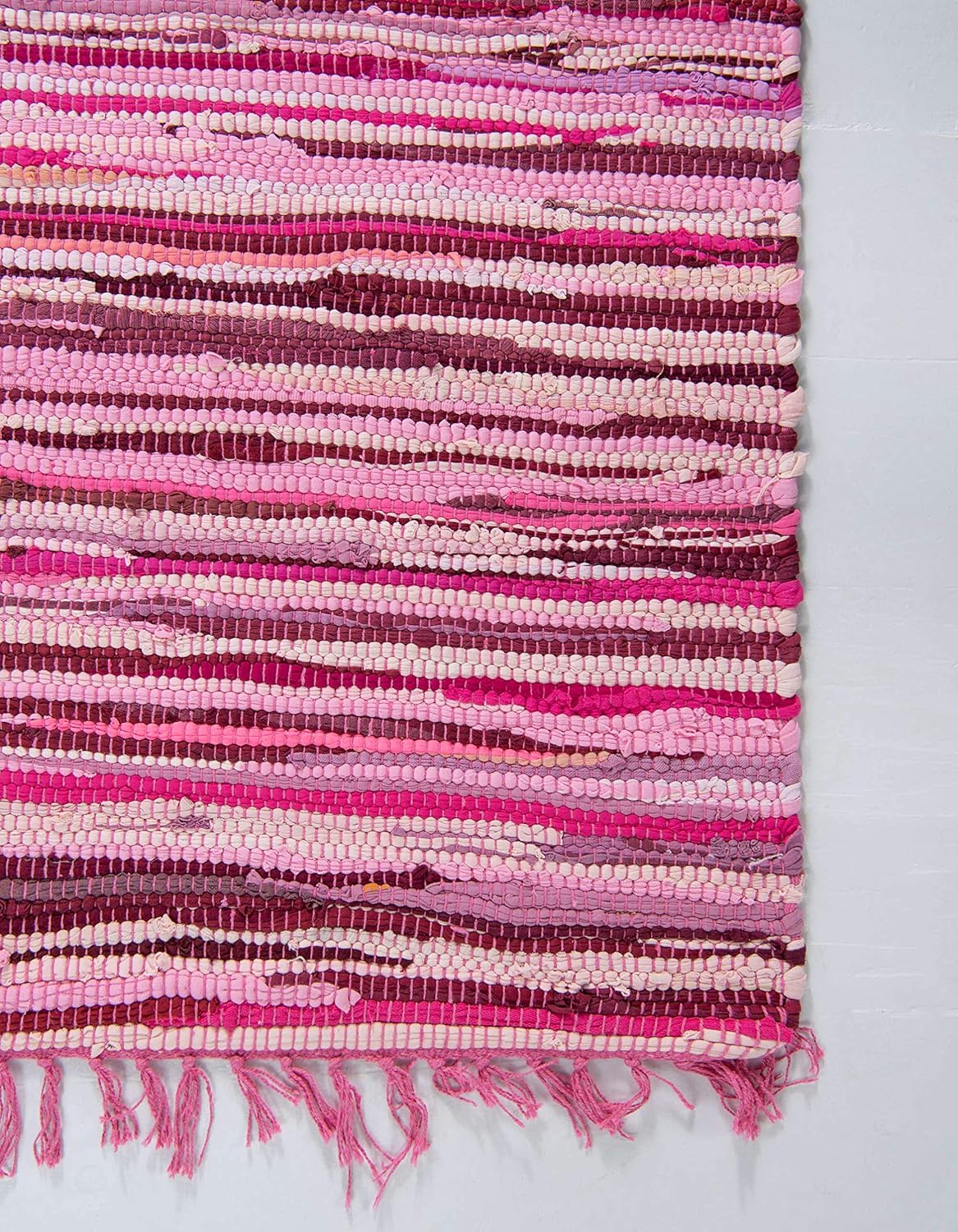 Unique Loom Chindi Cotton Collection – Alfombra tejida a mano de fibras naturales CCH002, 5 x 8 pies, rosamarfil