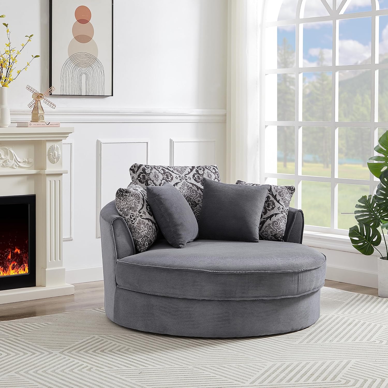 Merax, Silla redonda de 51.5 pulgadas de 51.5 pulgadas con diseño de barril giratorio de 360 grados, sofá redondo con 5 almohadas movibles, sofá
