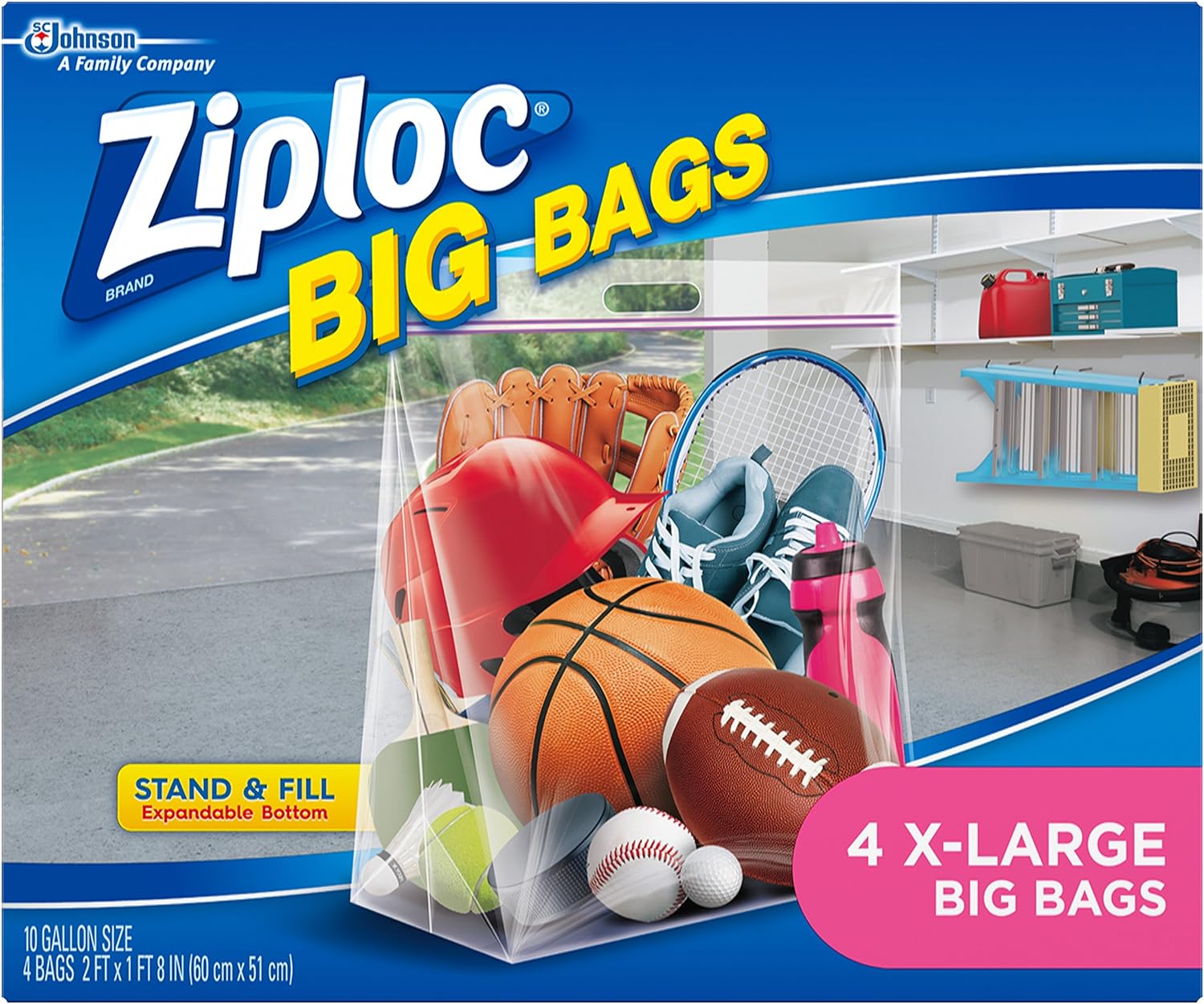 Ziploc Bolsas de almacenamiento, doble cierre de cremallera y parte inferior expandible, extra grandes, 4 unidades, bolsa grande