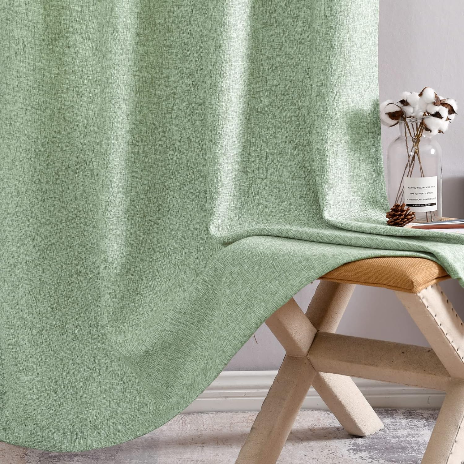 jinchan Cortinas de lino sintético grueso de arpillera verde salvia, 72 pulgadas de largo, cortinas para sala de estar, bolsillo para barra, filtro