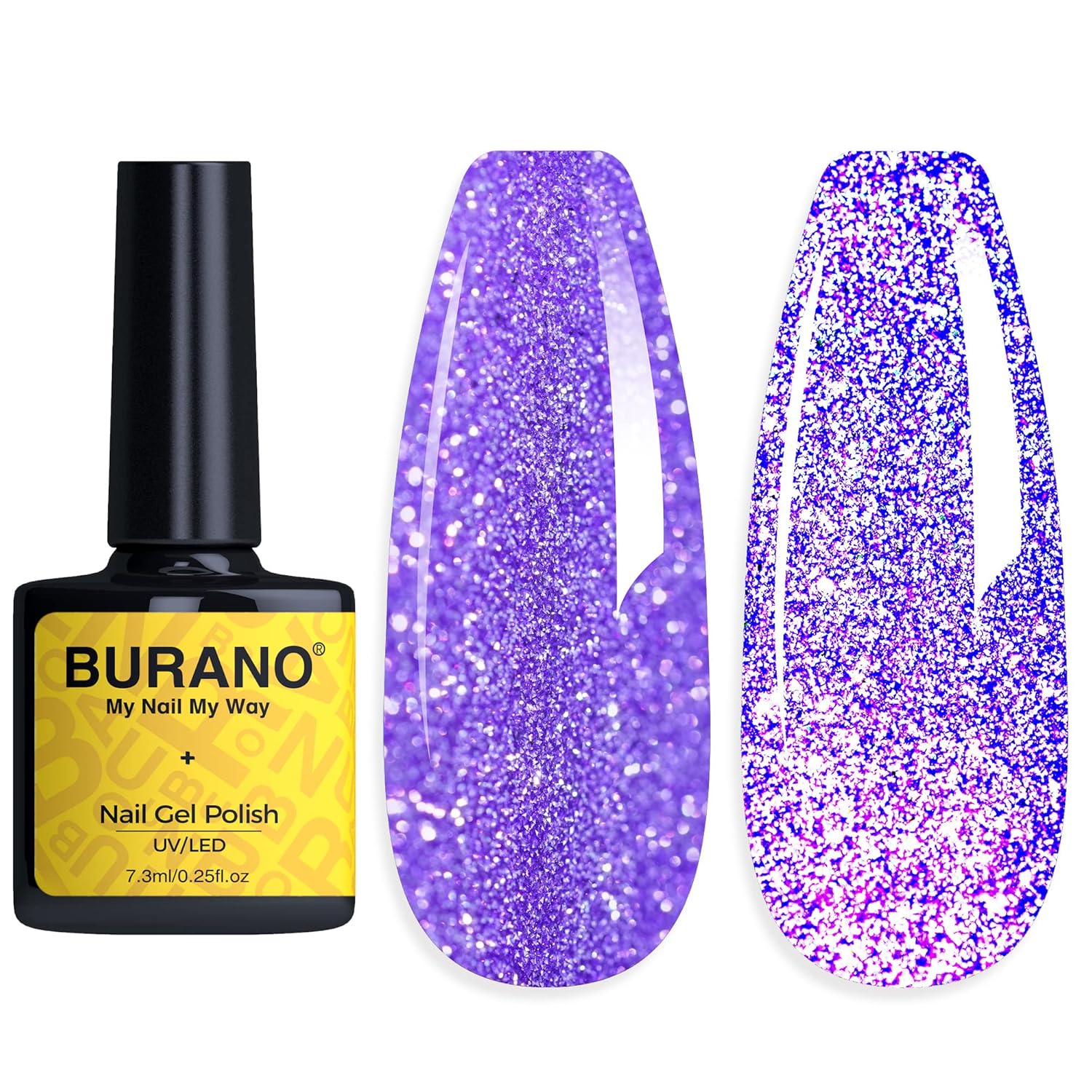 BURANO Esmalte de gel con purpurina reflectante, 0.2 fl oz, esmalte de gel de discoteca brillante holográfico con purpurina, arte de uñas, salón de