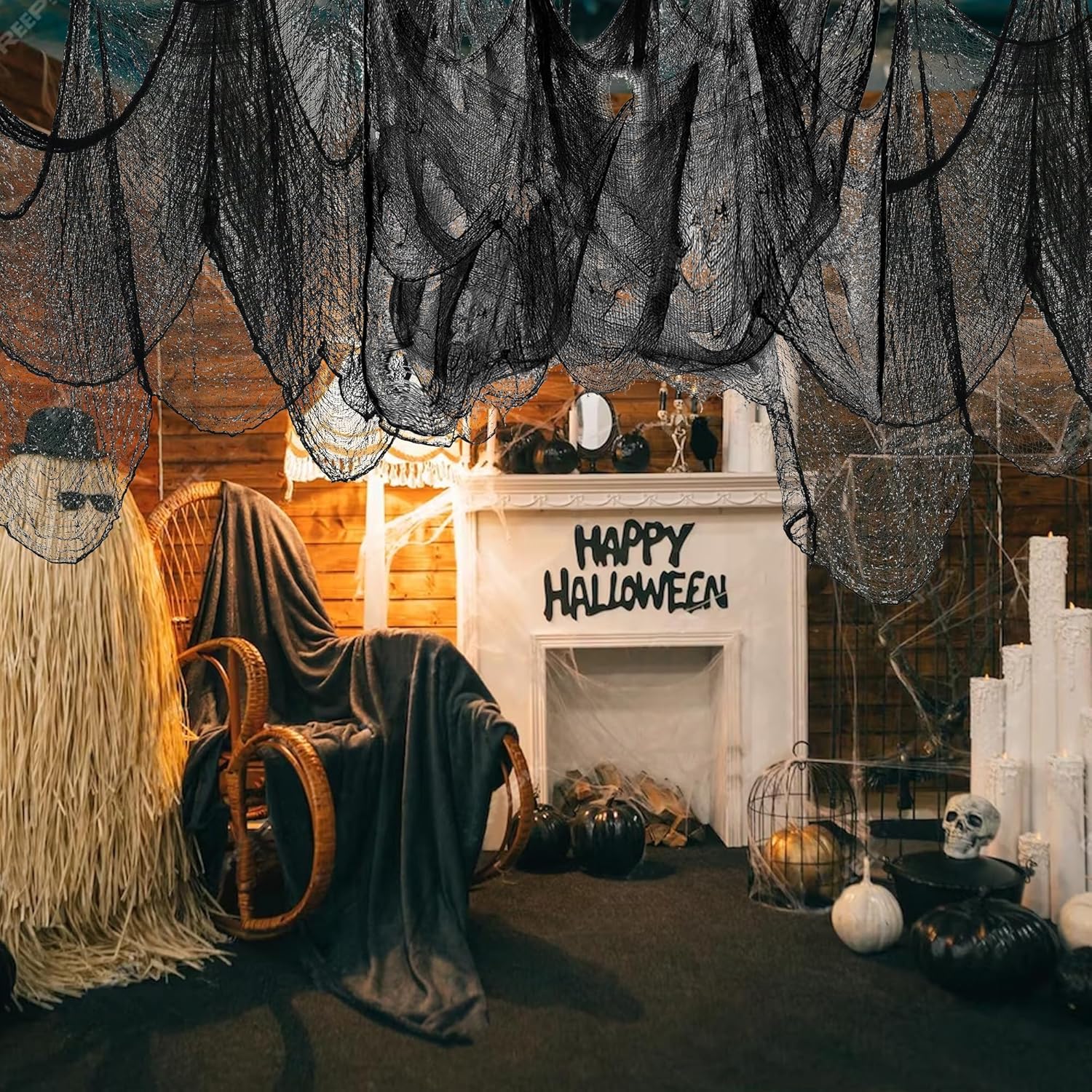 xutengy Halloween Creepy Cloth Decoration,Halloween Black Scary Spooky ClothGauze Cloth for Halloween Party Supplies Home Wall Doorway