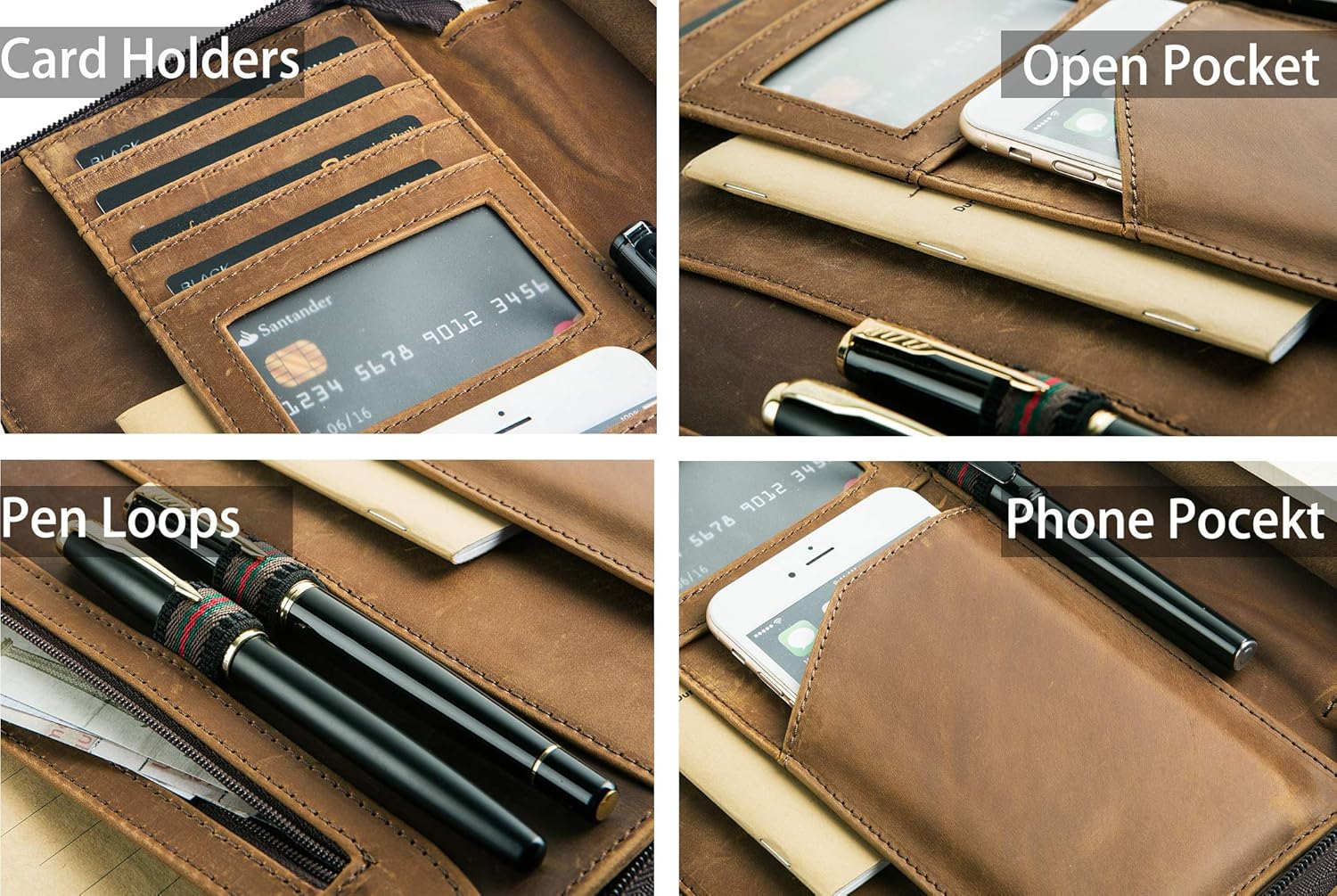 AZXCG Portafolio organizador de cuero para hombres, folio profesional con soporte para bloc de notas A4Legal, cartera con cremallera para currículum