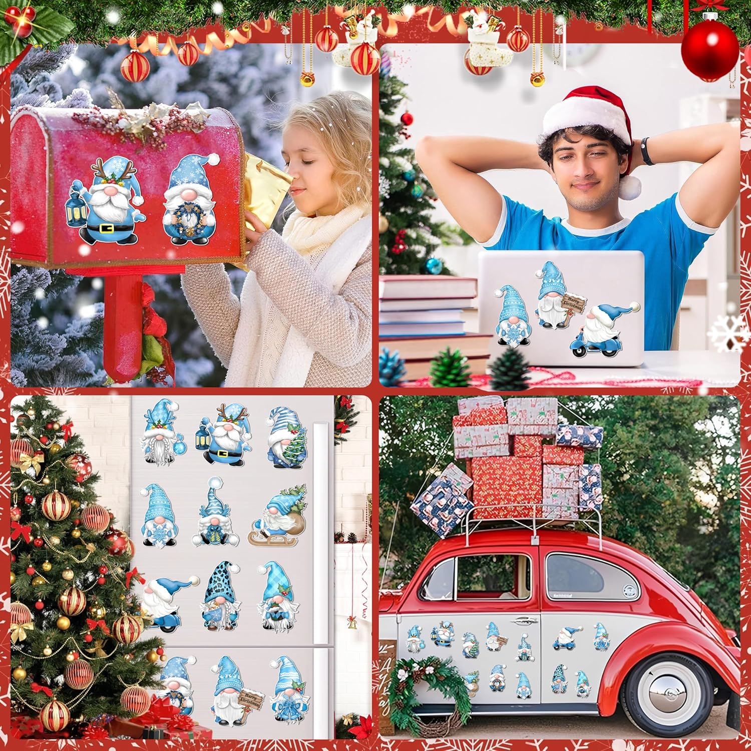 Imanes de gnomo de Navidad para decoración de refrigerador, 12 unidades, calcomanías magnéticas de gnomo azul navideño para automóvil, calcomanías