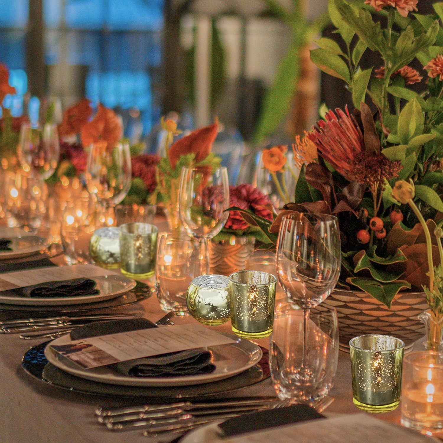 24 portavelas votivas doradas surtidas, portavelas de cristal de mercurio a granel, centros de mesa de boda dorados para mesas, decoración de mesa