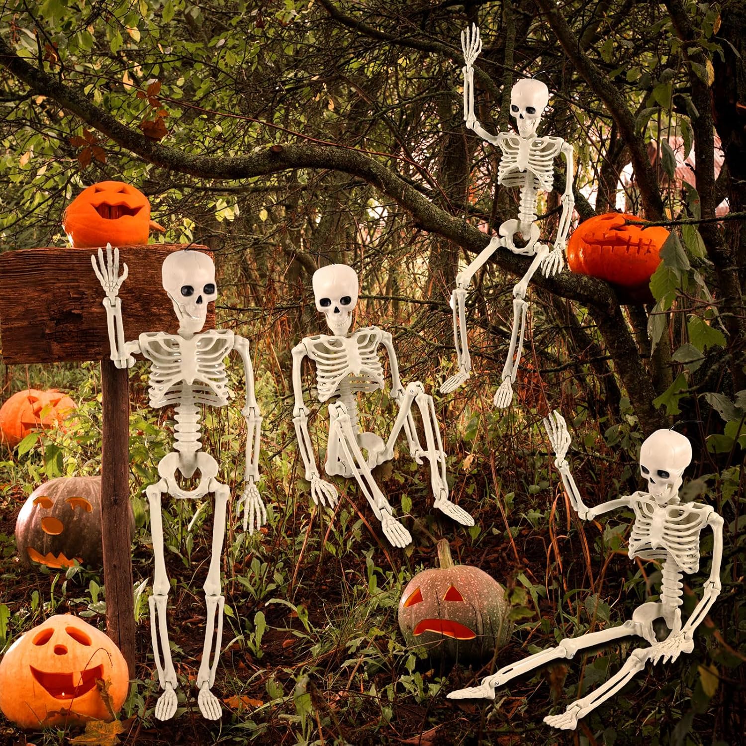 4 piezas de esqueleto de Halloween decoración de esqueleto posable tamaño completo esqueleto de Halloween esqueleto de plástico con articulaciones