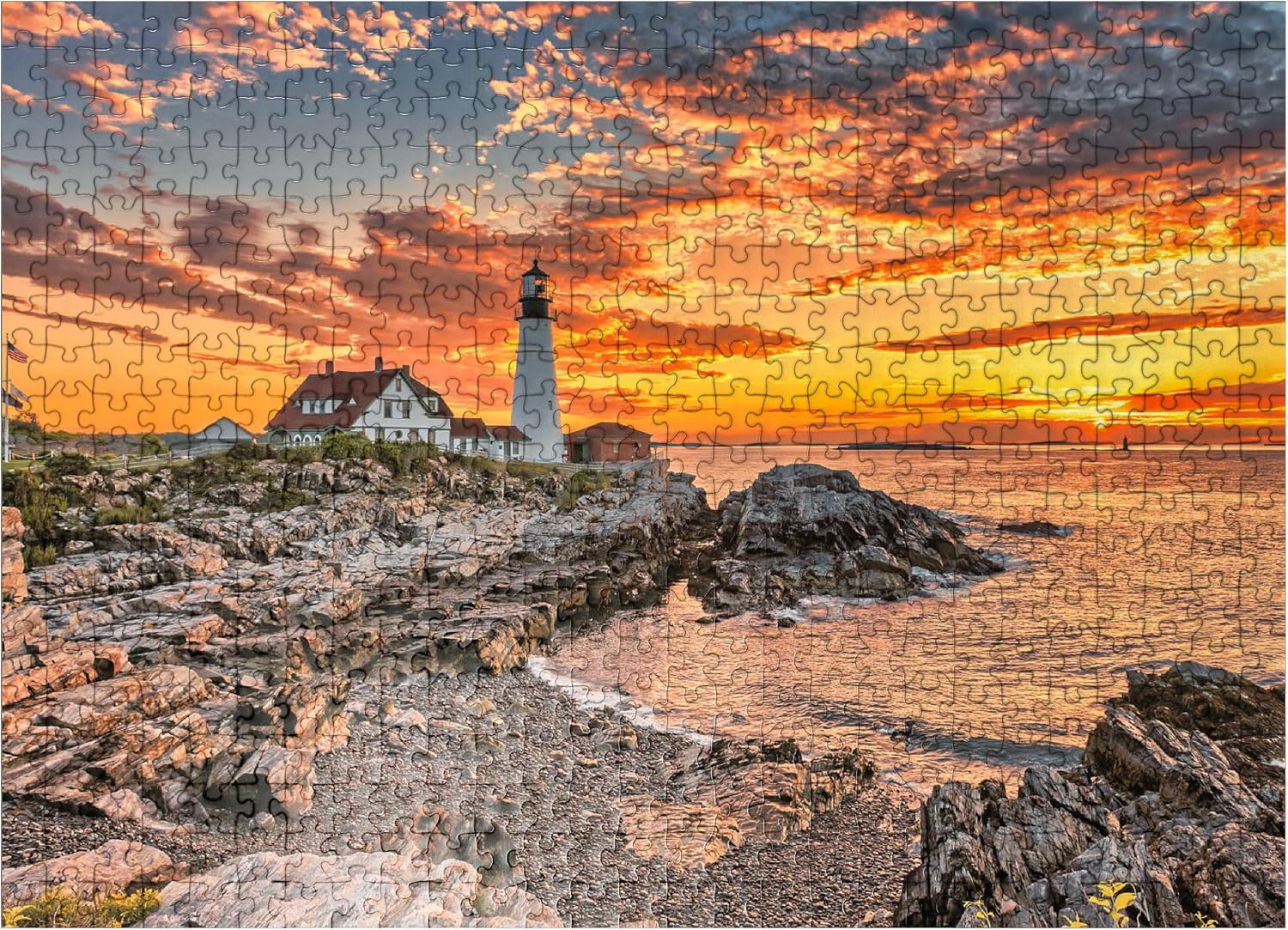 MyPuzzle Portland Lighthouse at Sunrise in New England Maine USA – Rompecabezas prémium de 500 piezas para adultos