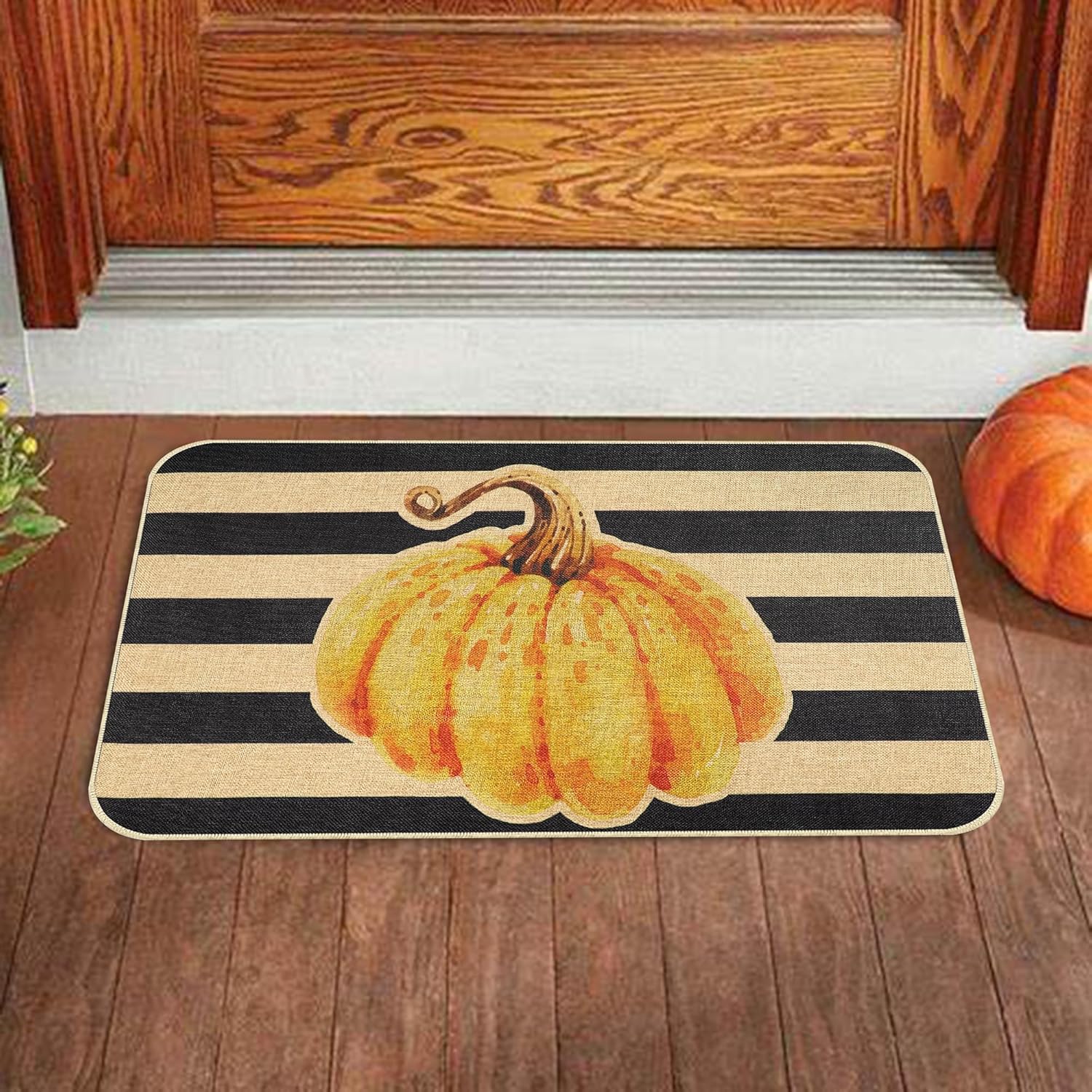 Erweicet Tapete de calabaza de otoño con texto en inglés “Hello Autumn Pumpkin”, tapete antideslizante para puerta de Acción de Gracias, para puerta