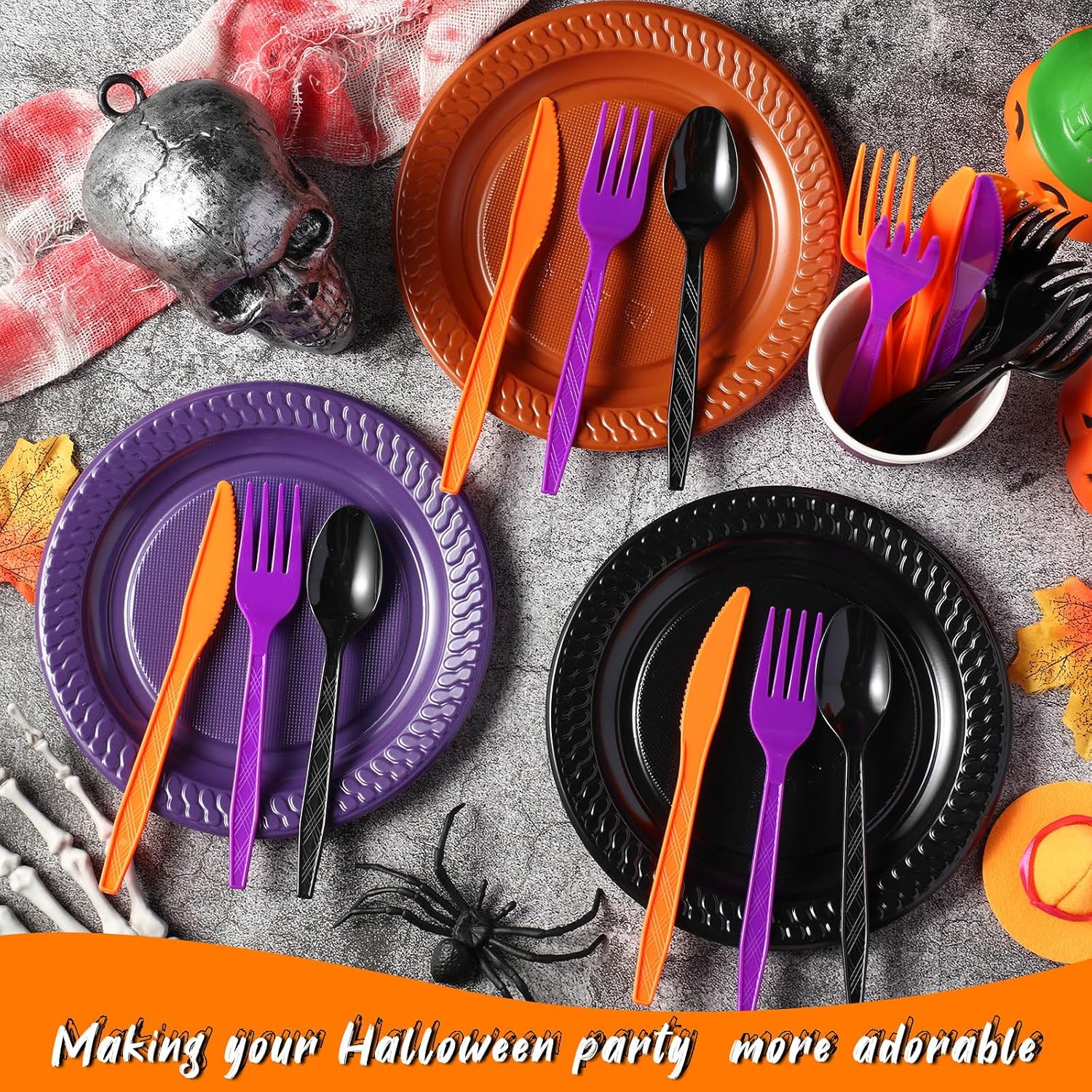 Hoolerry Juego de 600 cubiertos de plástico para Halloween, tenedores, cucharas y cuchillos, incluye 200 tenedores, 200 cucharas y 200 cuchillos